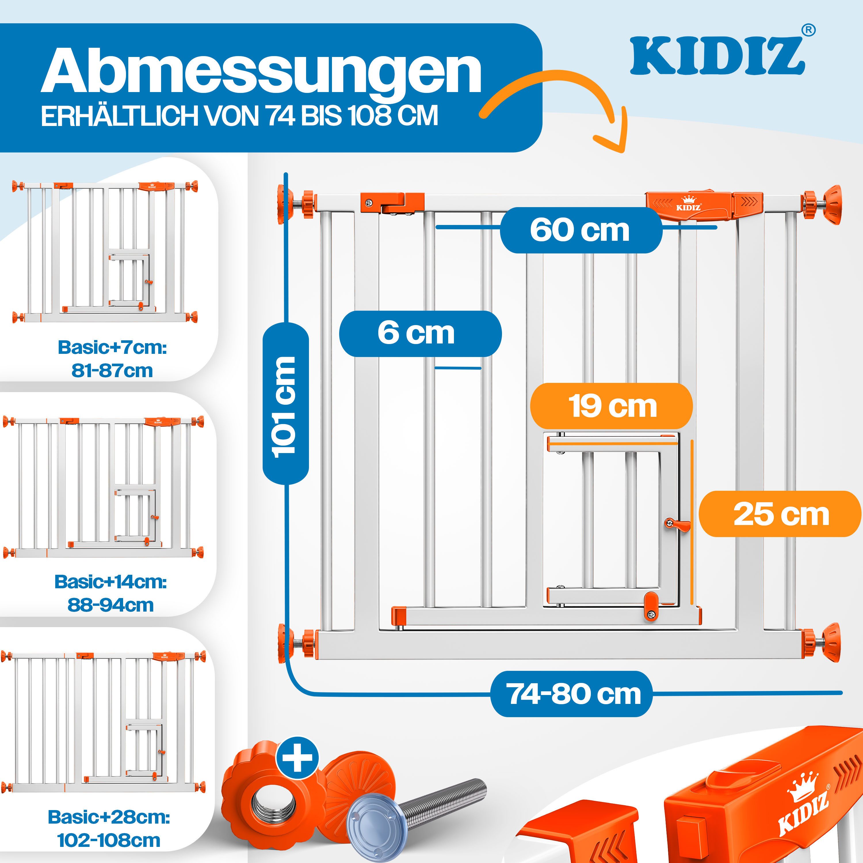 KIDIZ Türschutzgitter, Absperrgitter zum Klemmen mit Katzenklappe Treppenschutzgitter