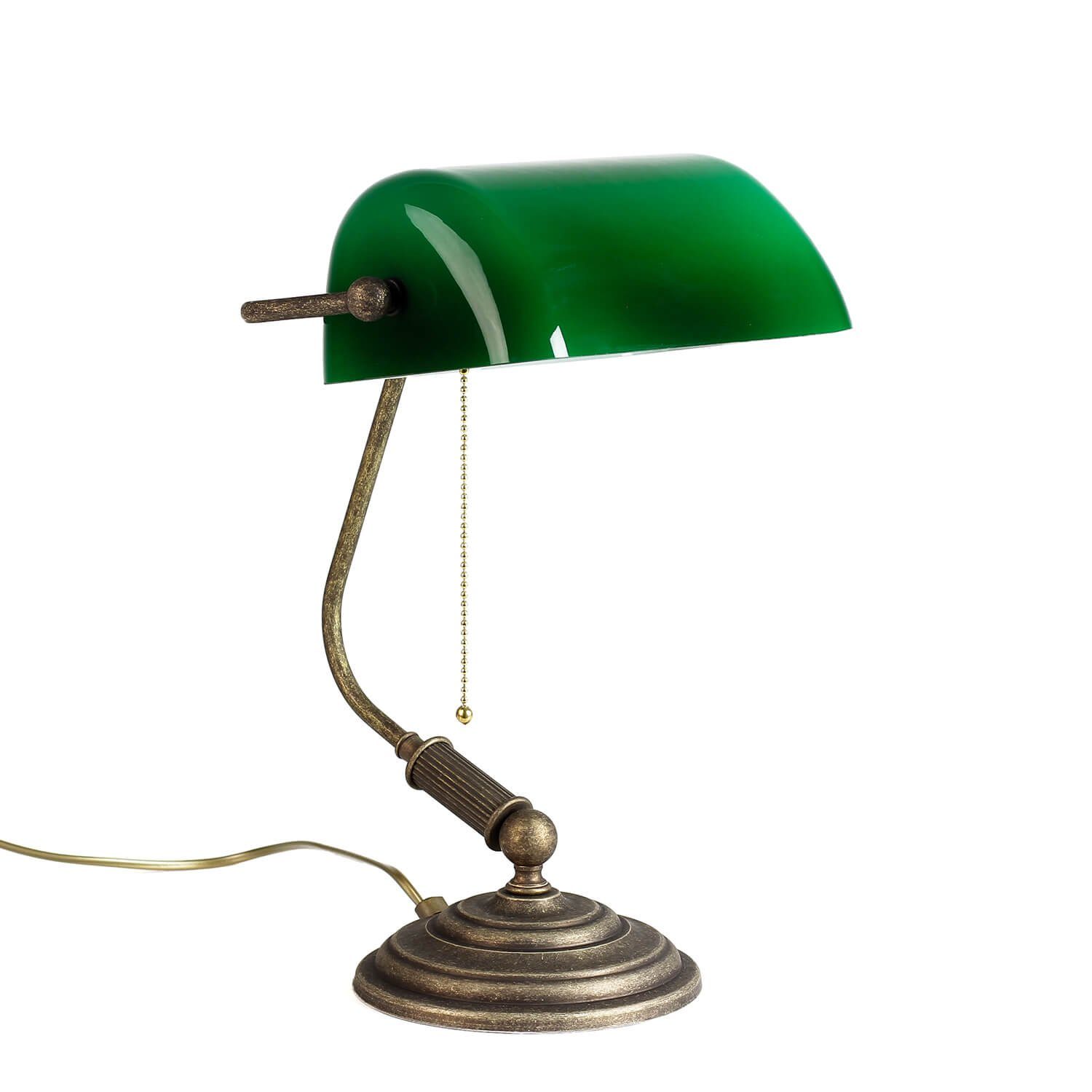 Licht-Erlebnisse Grün Messing Bronze Schreibtischlampe MINISTERO, Bankerlampe Schreibtischleuchte Leuchtmittel, LAMPADE ohne Zugschalter