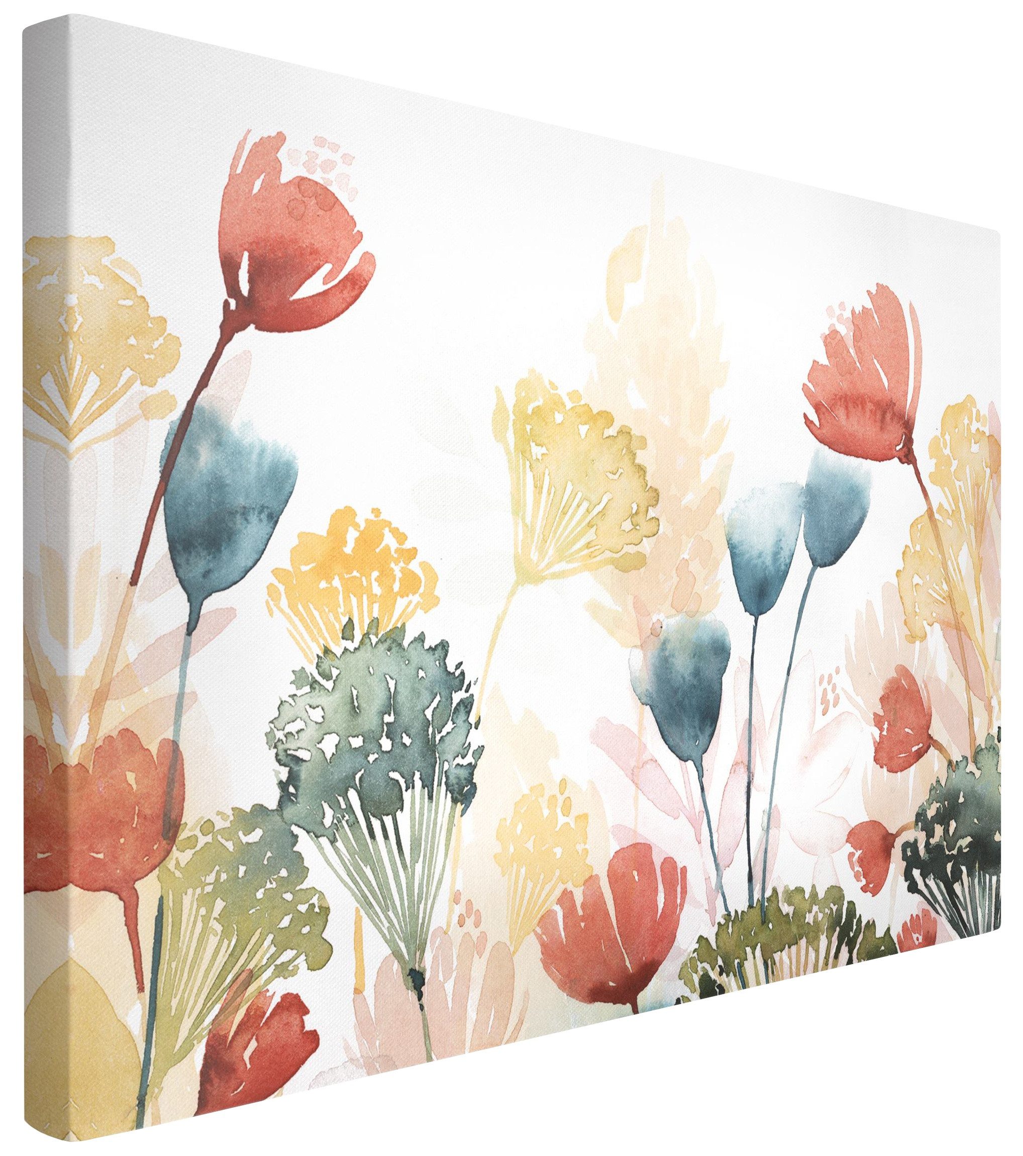 Bilderdepot24 Leinwandbild Blumen Modern floral Natur Wildblumen bunt Bild auf Leinwand Groß XXL, Wohnzimmer Schlafzimmer Küche Flur Wandbild Kunstdruck Wanddeko Druck