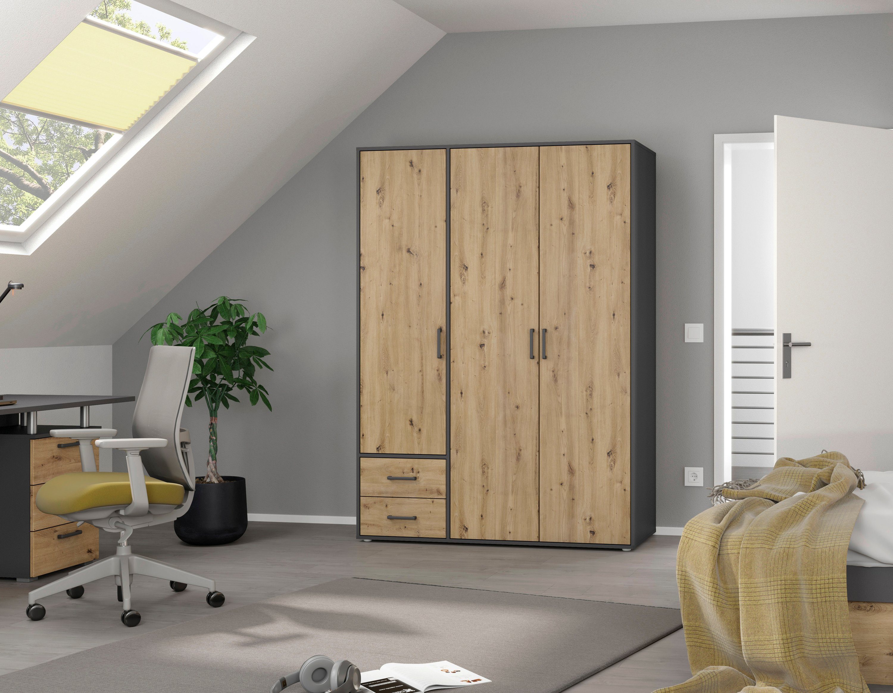 rauch Drehtürenschrank Kleiderschrank Schrank Garderobe Wäscheschrank VOYAGER (in 3 verschiedenen Ausstattungen BASIC/CLASSIC/PREMIUM) mit 2 modernen Griffvarianten, mit Außenschubladen MADE IN GERMANY