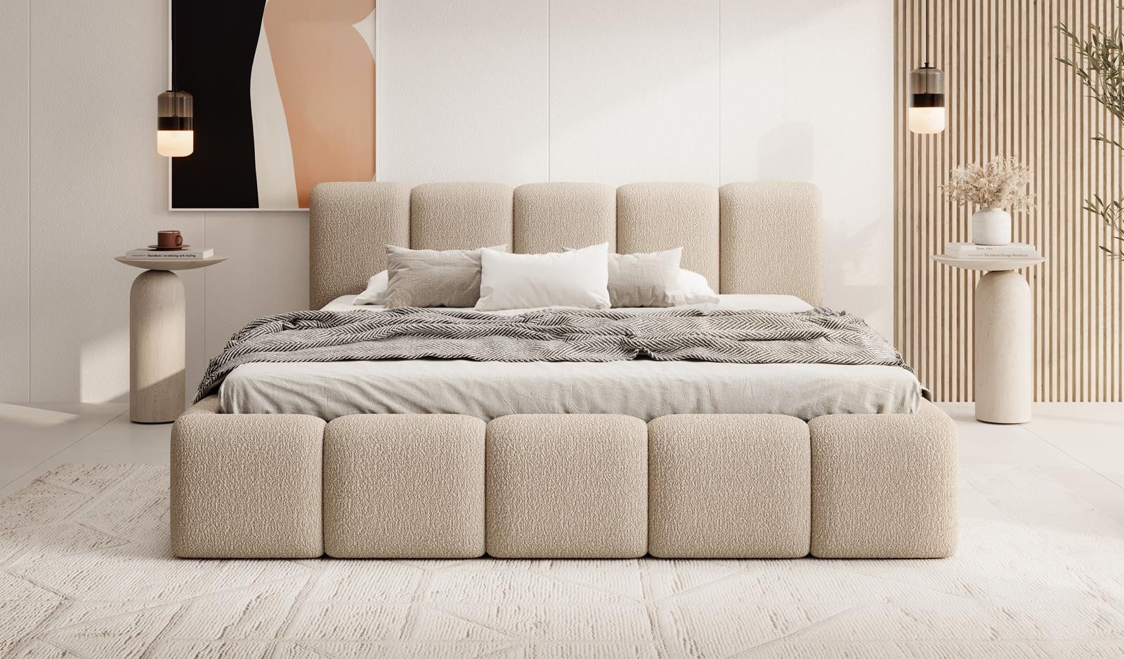 Compleo Polsterbett mit niedriges Kopfteil, Design Bett Abgerundet mit dicker Polsterung