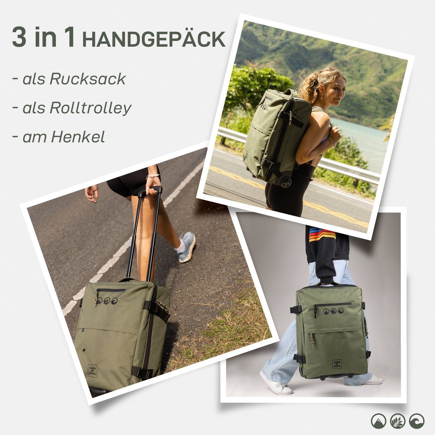 SONS OF ALOHA Koffer Backpacker Rucksack mit Rollen 3 in 1 Handgepäck  55 c günstig online kaufen