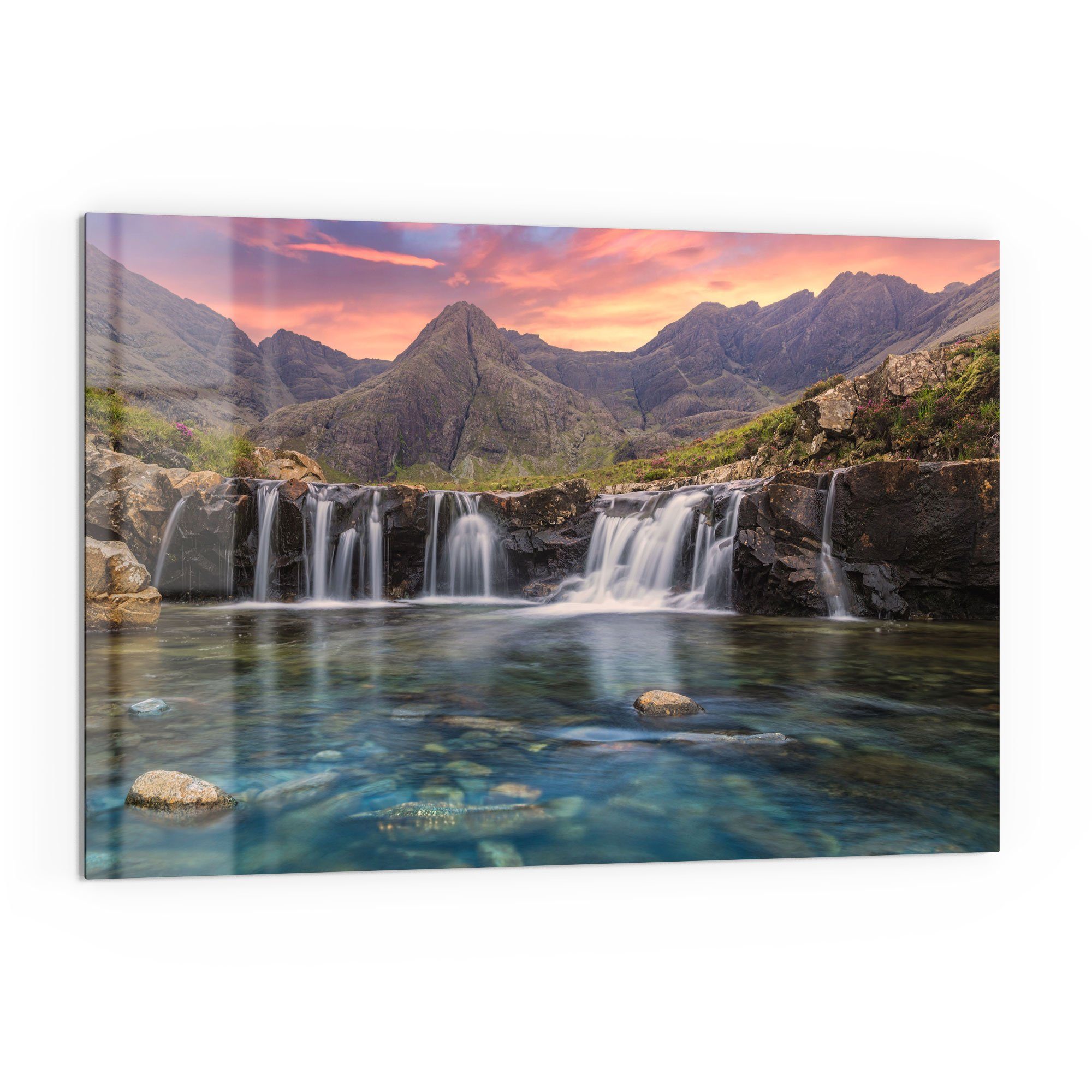 DEQORI Küchenrückwand 'Wasserfälle im Abendlicht', Glas Spritzschutz Badrückwand Herdblende