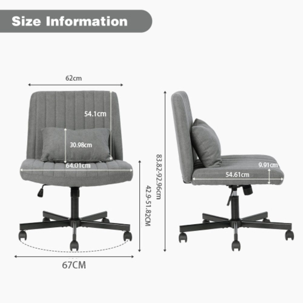 MODFU Bürostuhl für Homeoffice, höhenverstellbarer Drehstuhl ohne Armlehne (Moderner Bürostuhl Leise Rollen & Polsterkissen, eleganter Stoffbezug, 1 St), 67x92x67 cm Ideal für Arbeitszimmer, Wohnzimmer & Besprechungsbereich
