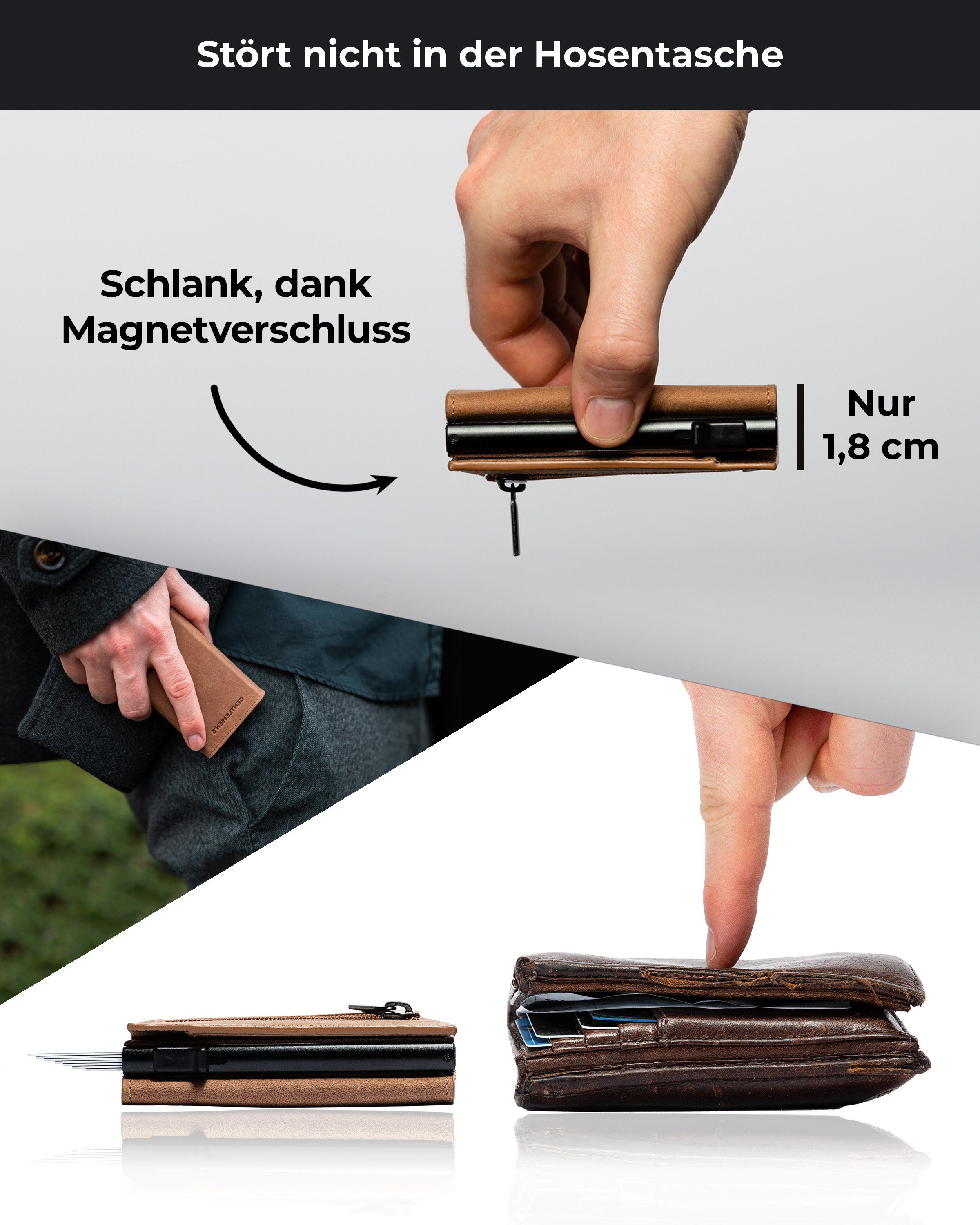 Gentlemen's Geldbörse Cardholder - Kreditkartenetui mit Münzfach & RFID-Schutz Smart Wallet, Kleiner Geldbeutel für Herren - Herren Portemonnaie mit Scheinfach