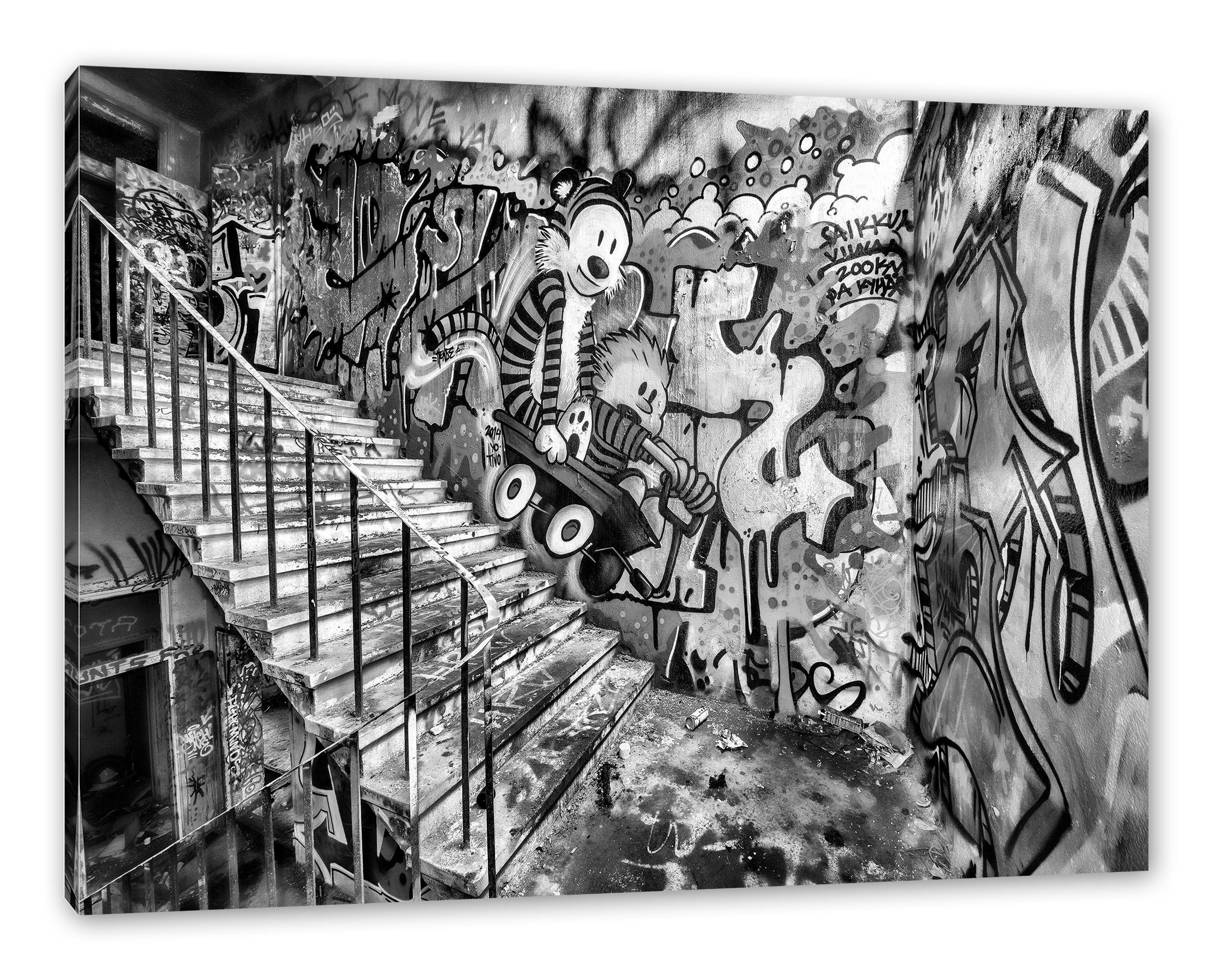 Streetart, Zackenaufhänger Coloured fertig St), Graffiti Leinwandbild Graffiti, Pixxprint inkl. (1 Leinwandbild Streetart, bespannt, Coloured