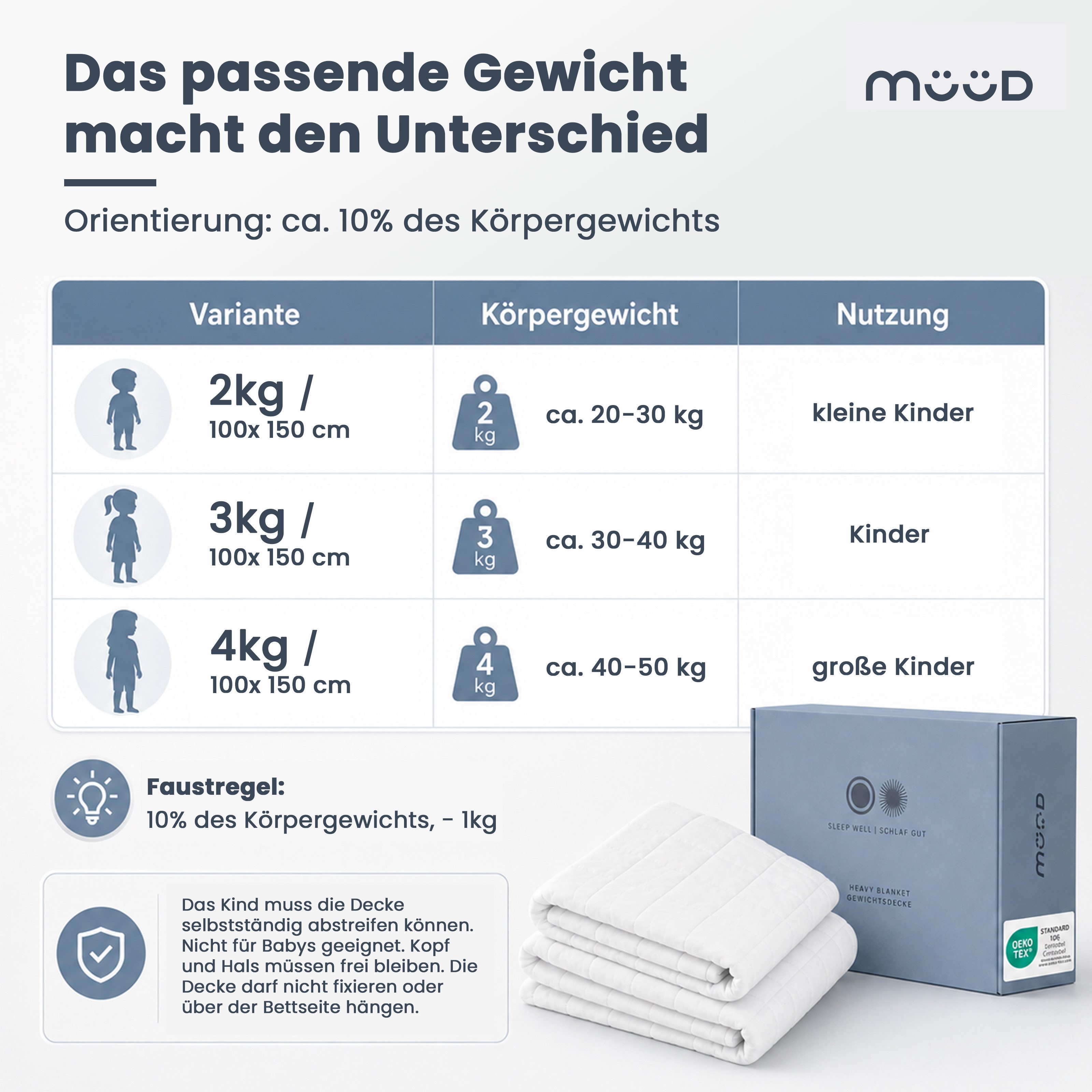 Müüd Gewichtsdecke Kinder Therapiedecke - schwere Decke Kinder, Füllung: feine Glasperlen, recyclete Mikrofaser, Bezug: 4kg, 5x5cm Nähte, 100% Baumwolle, Sommer – Bild 2 von 5