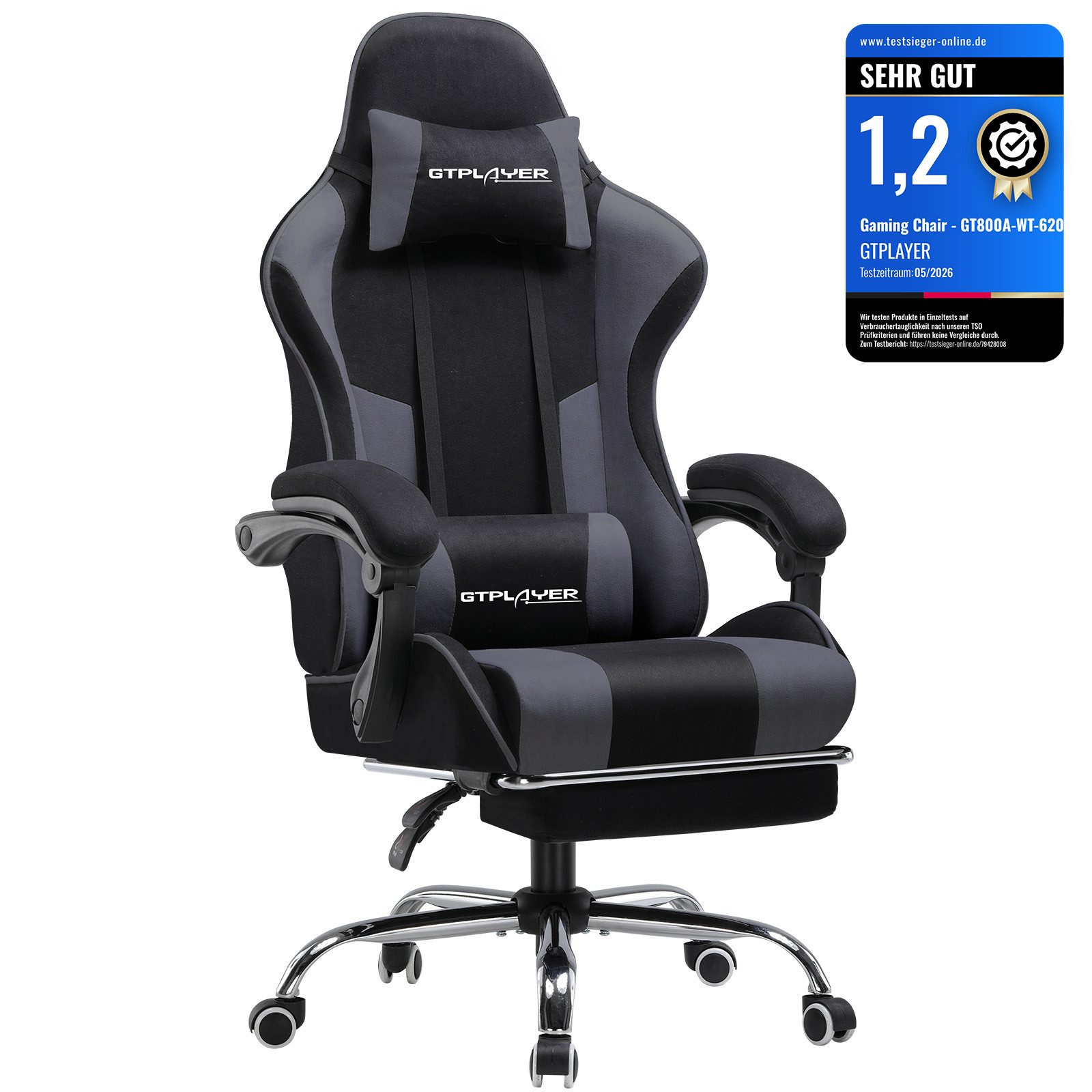 GTPLAYER Gaming-Stuhl Bürostuhl mit Massagefunktion, Fußstütze, Kopfstütze (Packung), Ergonomischer Gamer Stuhl Maximale Belastung 150 kg, 360° drehbar