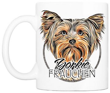 Cadouri Tasse YORKIE FRAUCHEN - Kaffeetasse für Hundefreunde, Keramik, mit Hunderasse, beidseitig bedruckt, handgefertigt, Geschenk, 330 ml