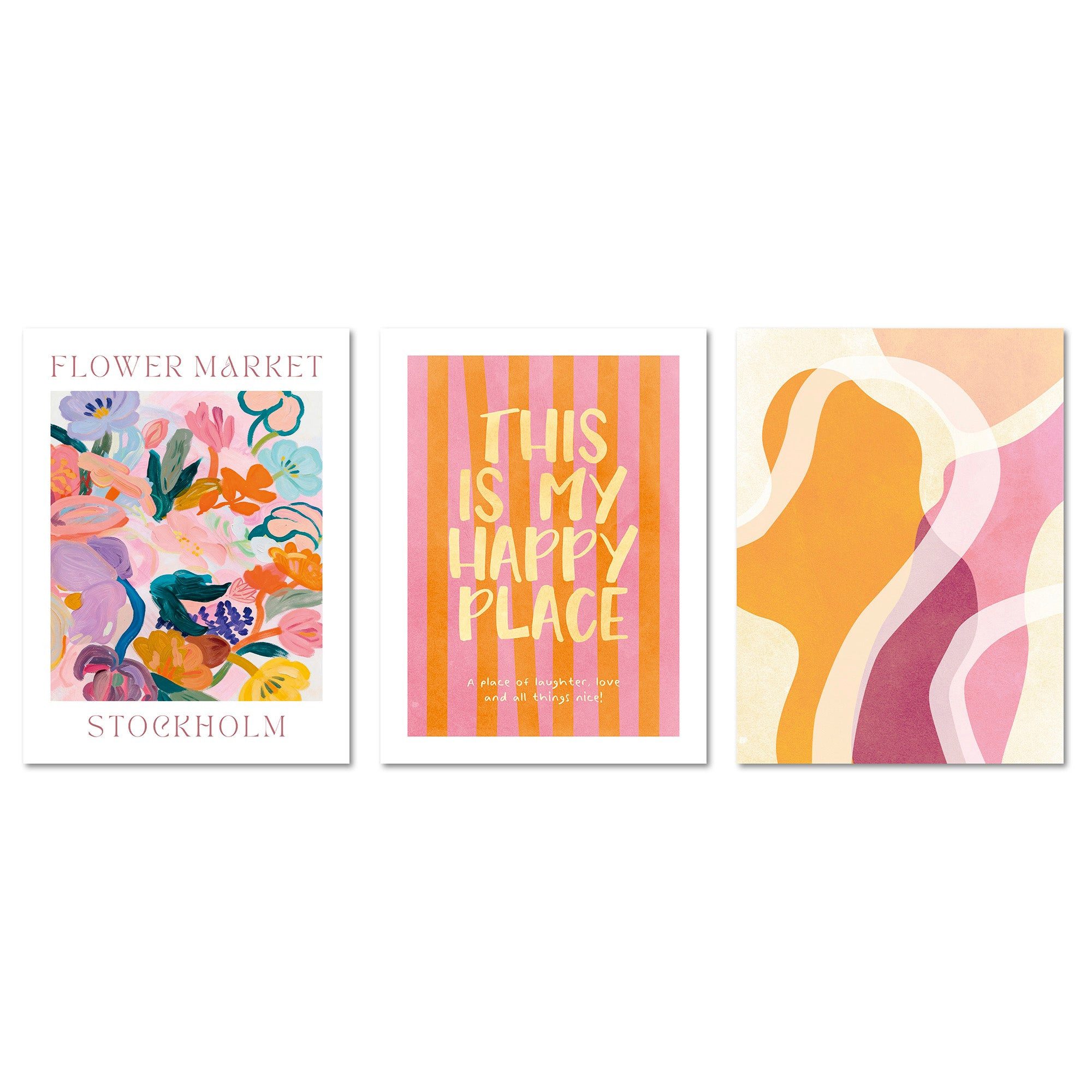 ARTFAVES Bilder-Collage Poster Set Abstract Dopamine Art Trio I mehrteilige Bilderwand I Wandb, (Wandbilder modern, 3 St)