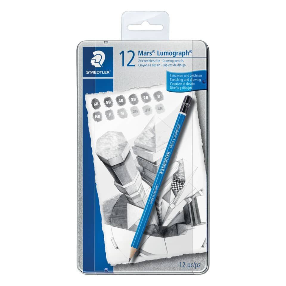 STAEDTLER Bleistift Mars® Lumograph® Bleistift-Set 100 G12 Metalletui 12Stk sortiert, bruchfest | Druckbleistifte