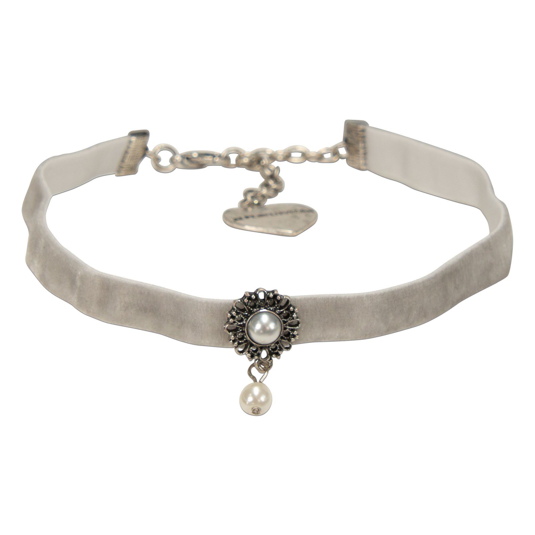 Alpenflüstern Choker Trachten-Samt-Kropfband Helena (grau), - nostalgische Trachtenkette enganliegend, Kropfkette elastisch, Damen