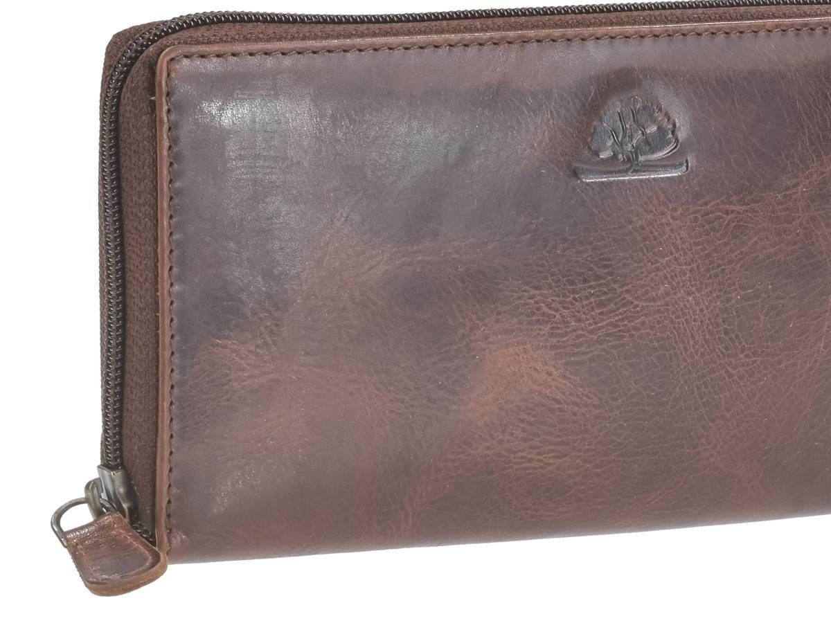 Greenburry Geldbörse "Rugged" Damenbörse Portemonnaie Leder 19x10cm teak braun, Lederbörse, 12 Kartenfächer, RFID-Schutz, Langbörse