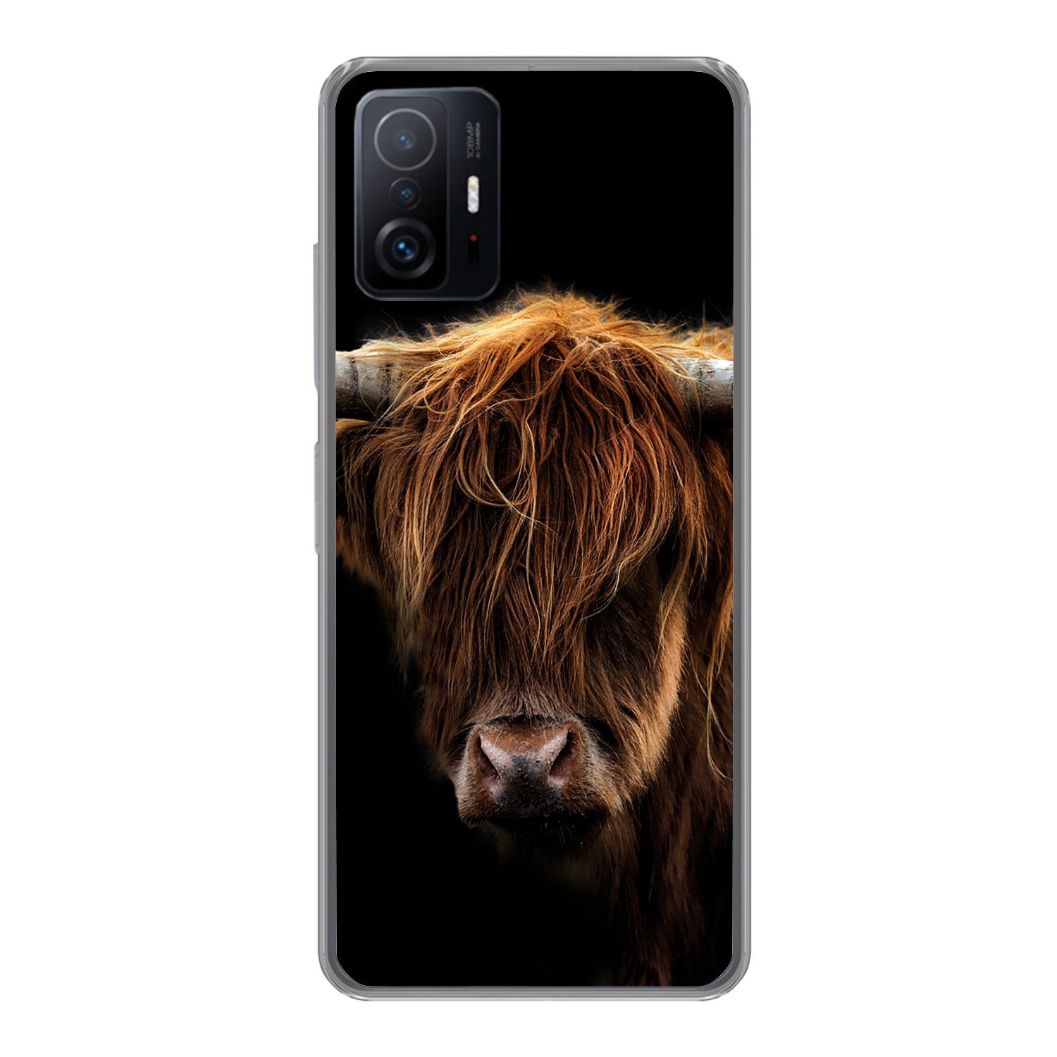 MuchoWow Handyhülle für Xiaomi 11 Lite 5G NE Schottischer Highlander - Hörner - Schwarz -, Phone Case, Silikon, Schutzhülle Dünn
