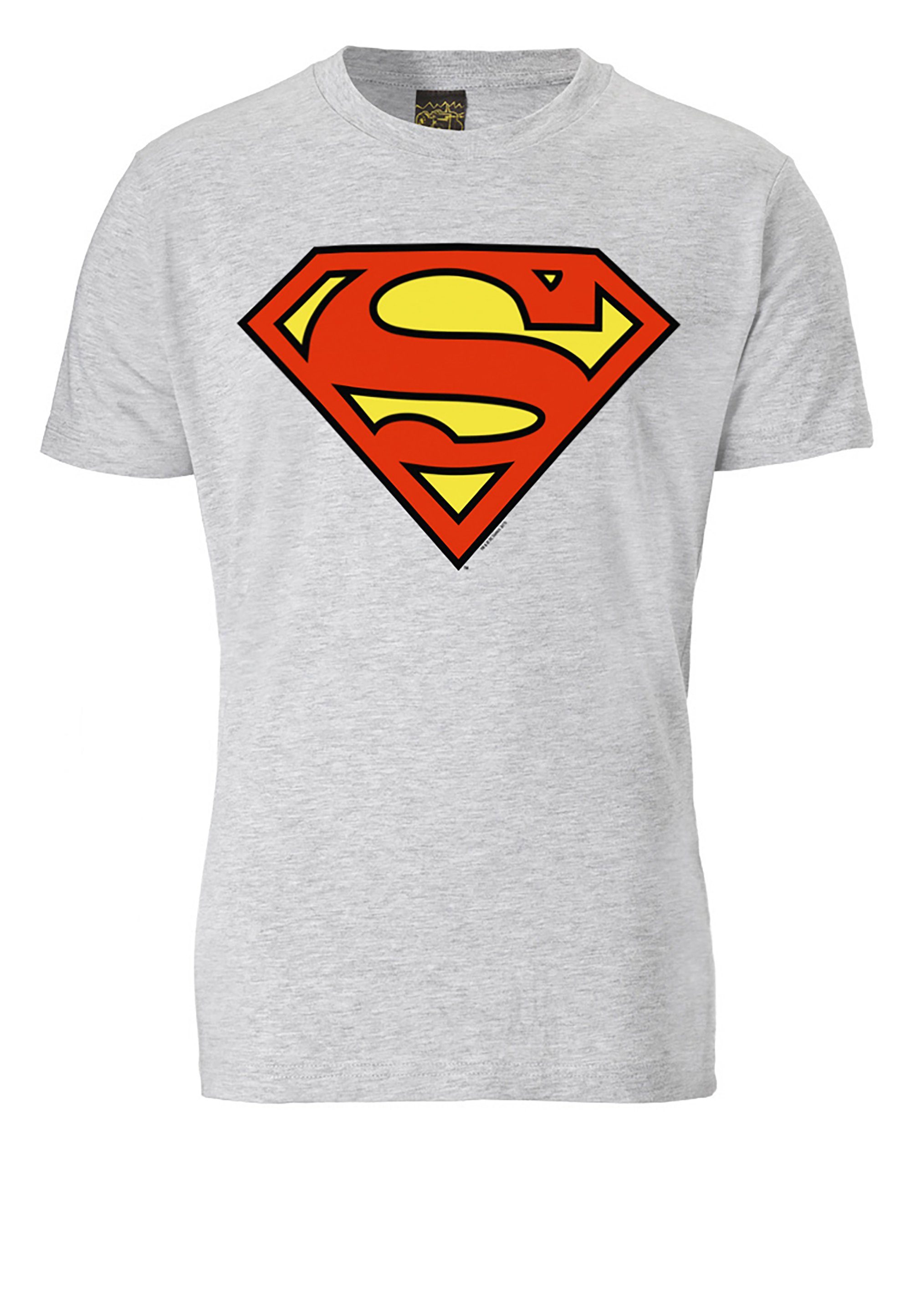 LOGOSHIRT T-Shirt Superman trendigem Superhelden-Print grau-meliert Logo mit