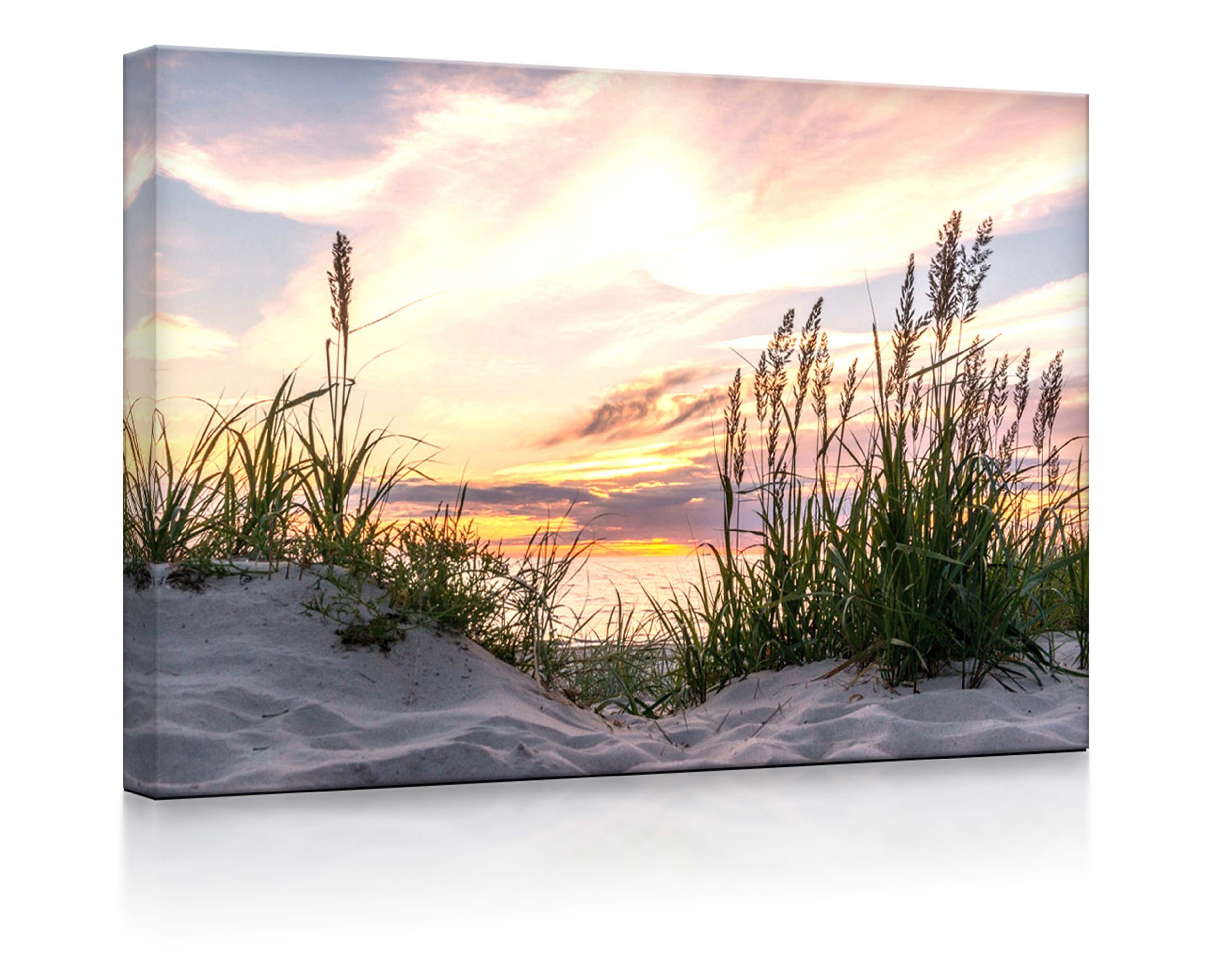lightbox-multicolor LED-Bild Gras am Strand bei Sonnenuntergang fully lighted / 80x60cm, Leuchtbild mit Fernbedienung