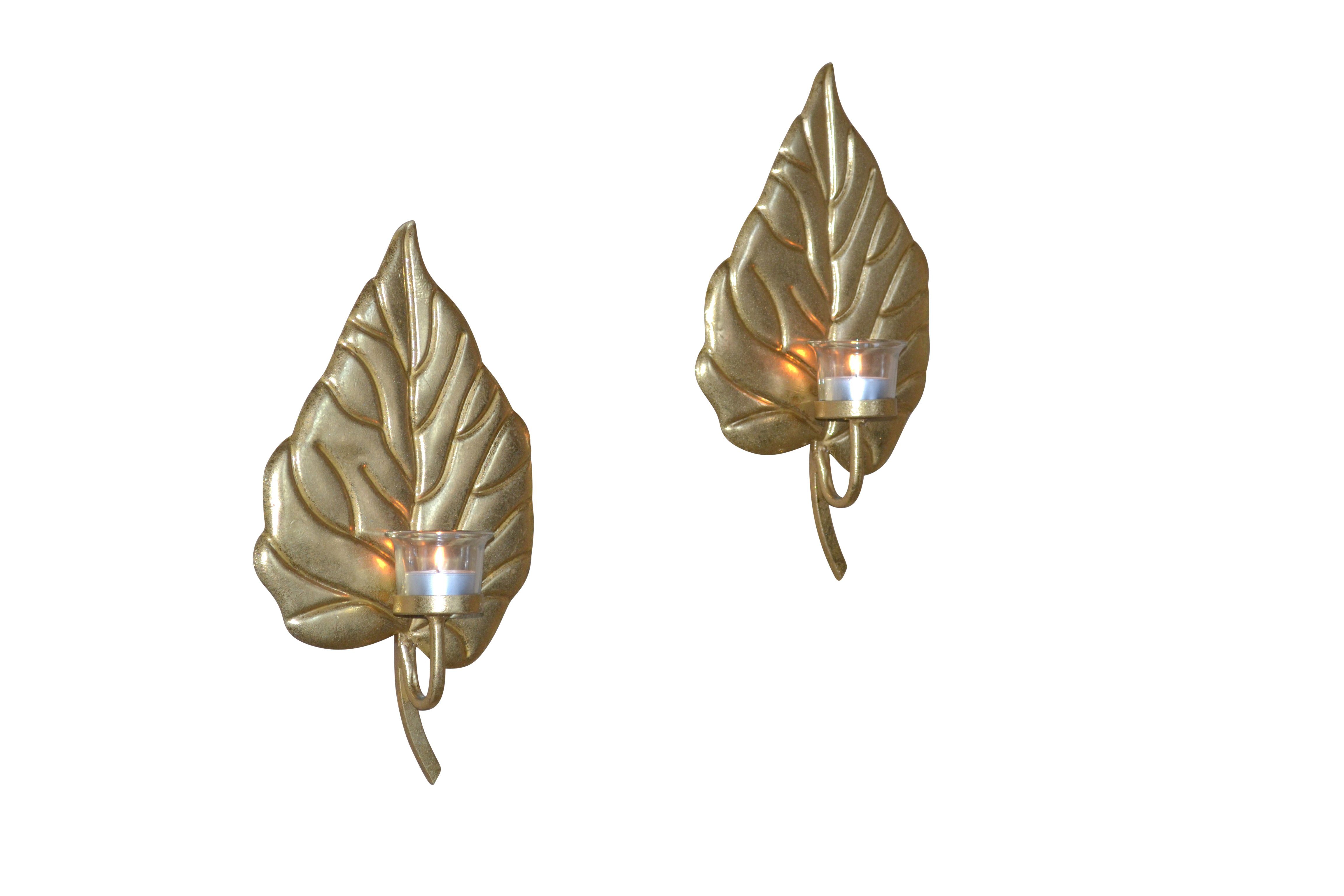 moebel-direkt-online Teelichthalter Leaves (Set, 2 Teelichthalter), aus Metall, goldfarbene Oberfläche