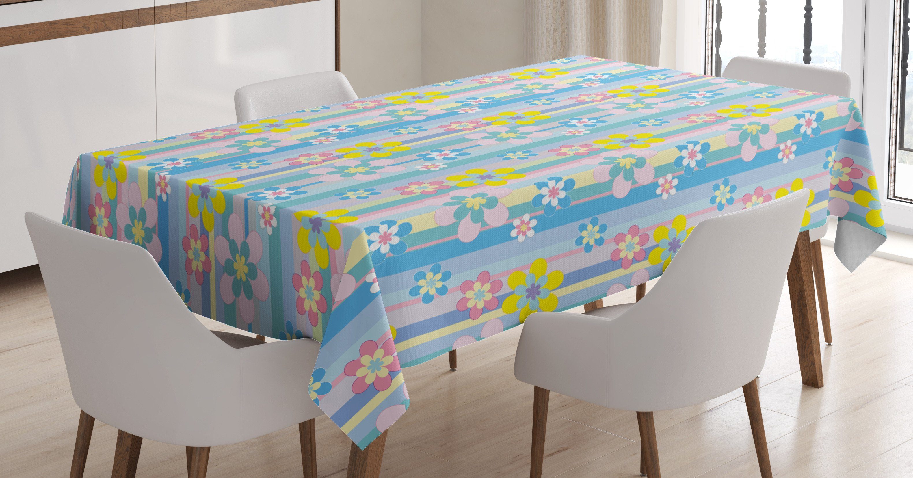 Waschbar Abstrakte geeignet Klare Tischdecke Farbfest Frühlings-Gänseblümchen Abakuhaus Farben, Bereich Außen Pastell Für den
