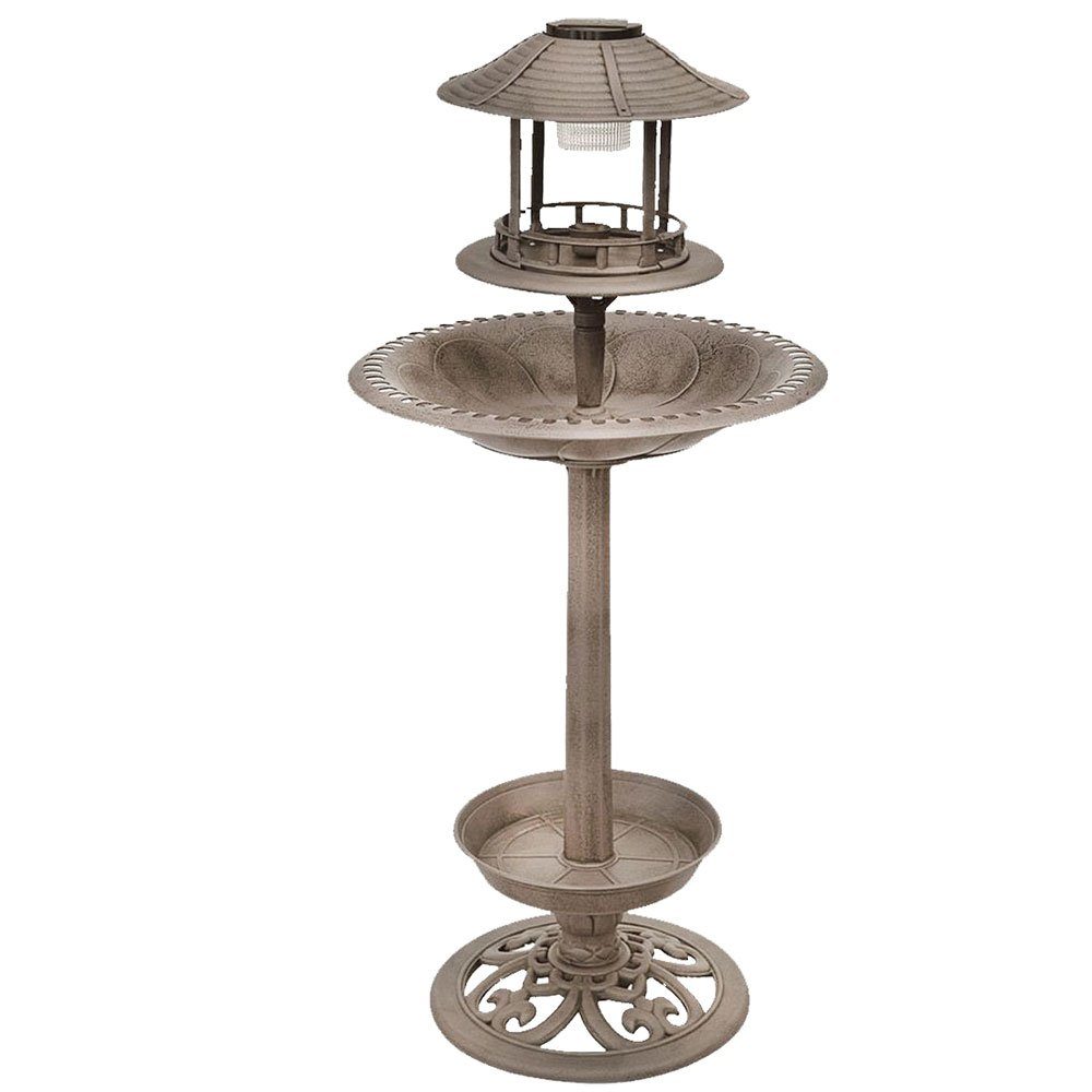 Harms Import Vogeltränke, Design Vogel Tränke Brunnen SOLAR LED Beleuchtung Außen Dekoration