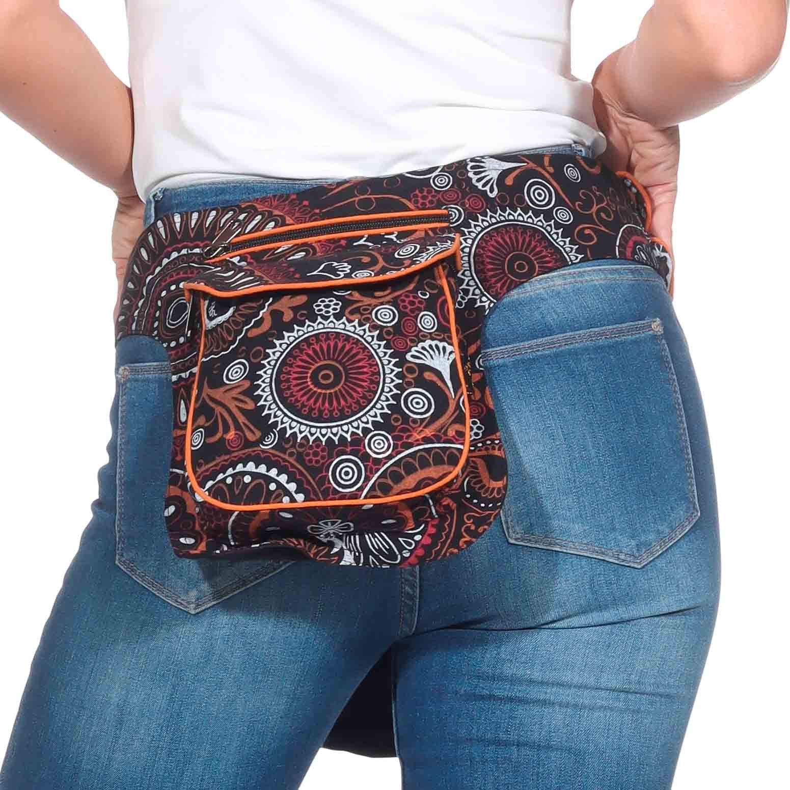 KUNST UND MAGIE Bauchtasche Doppel Bauchtasche Sidebag Gürtel/Hüft/Festivaltasche Hippie Hipbag