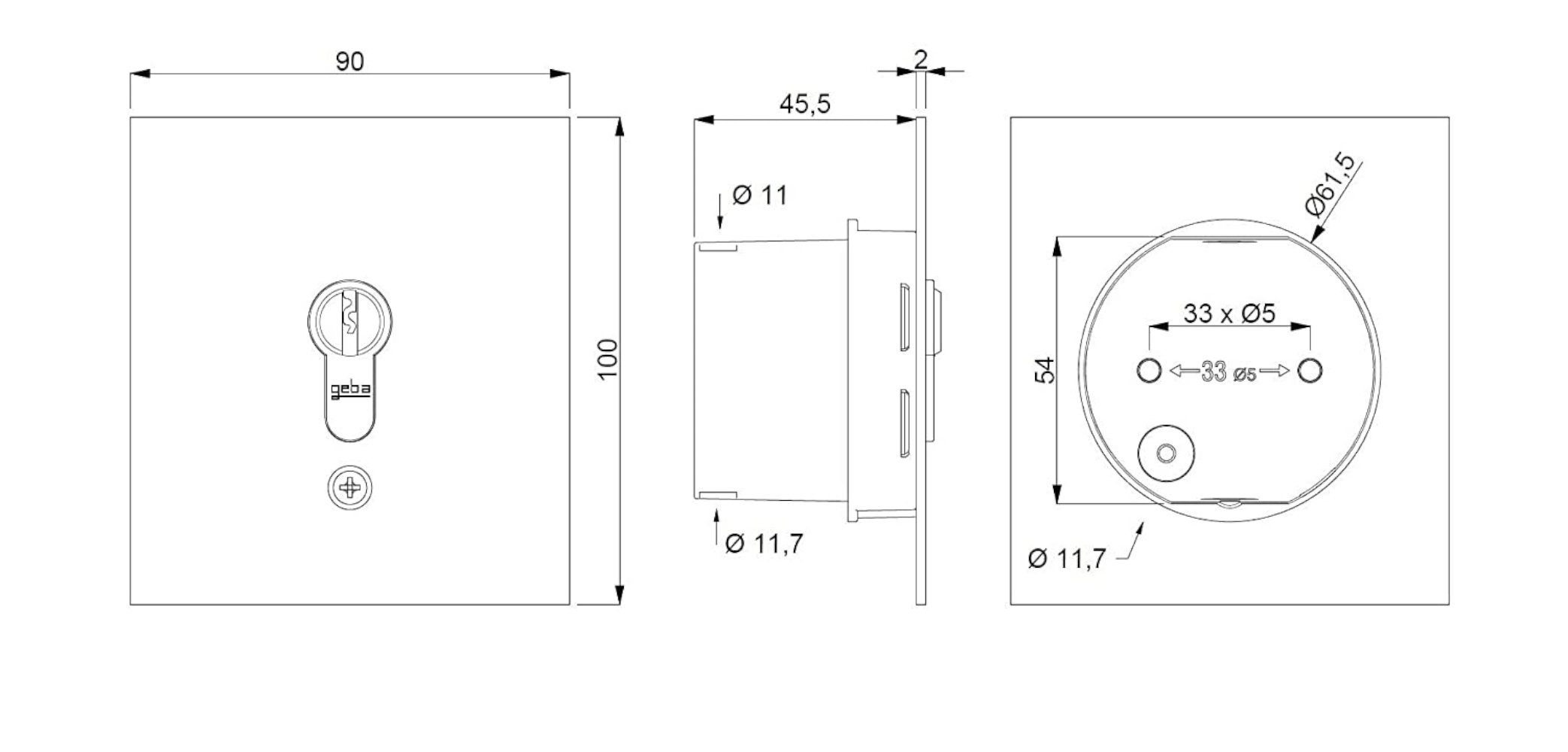 geba Schalter Unterputz Alu Schlüsselschalter Taster Tür Tor Garagentor IP54 (1-St), Einbruchhemmend