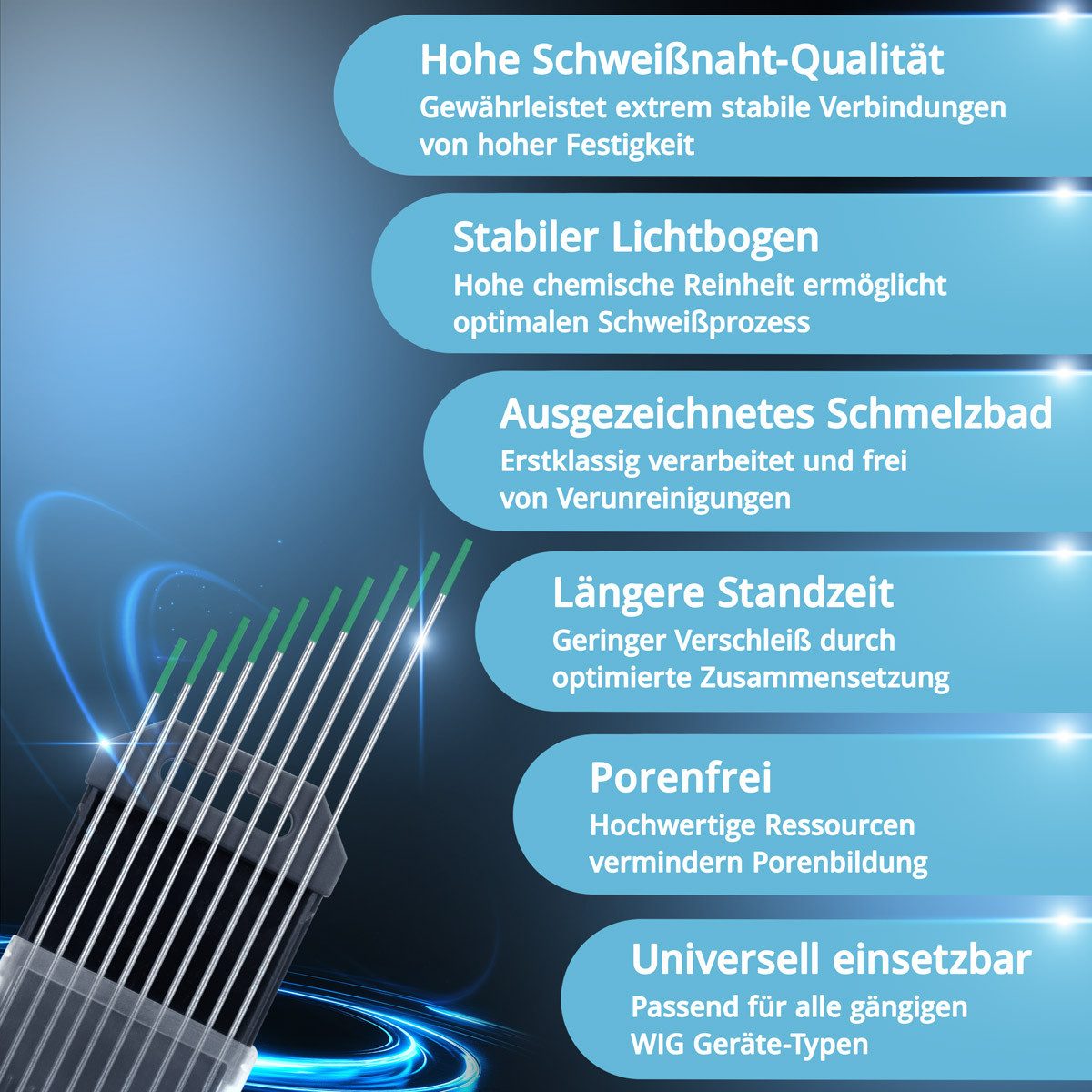 STAHLWERK Stabelektroden WIG Wolfram Schweißelektroden 1,6 x 175 mm, (Packung), Universalelektrode für nahezu alle Anwendungen bis 160 A.