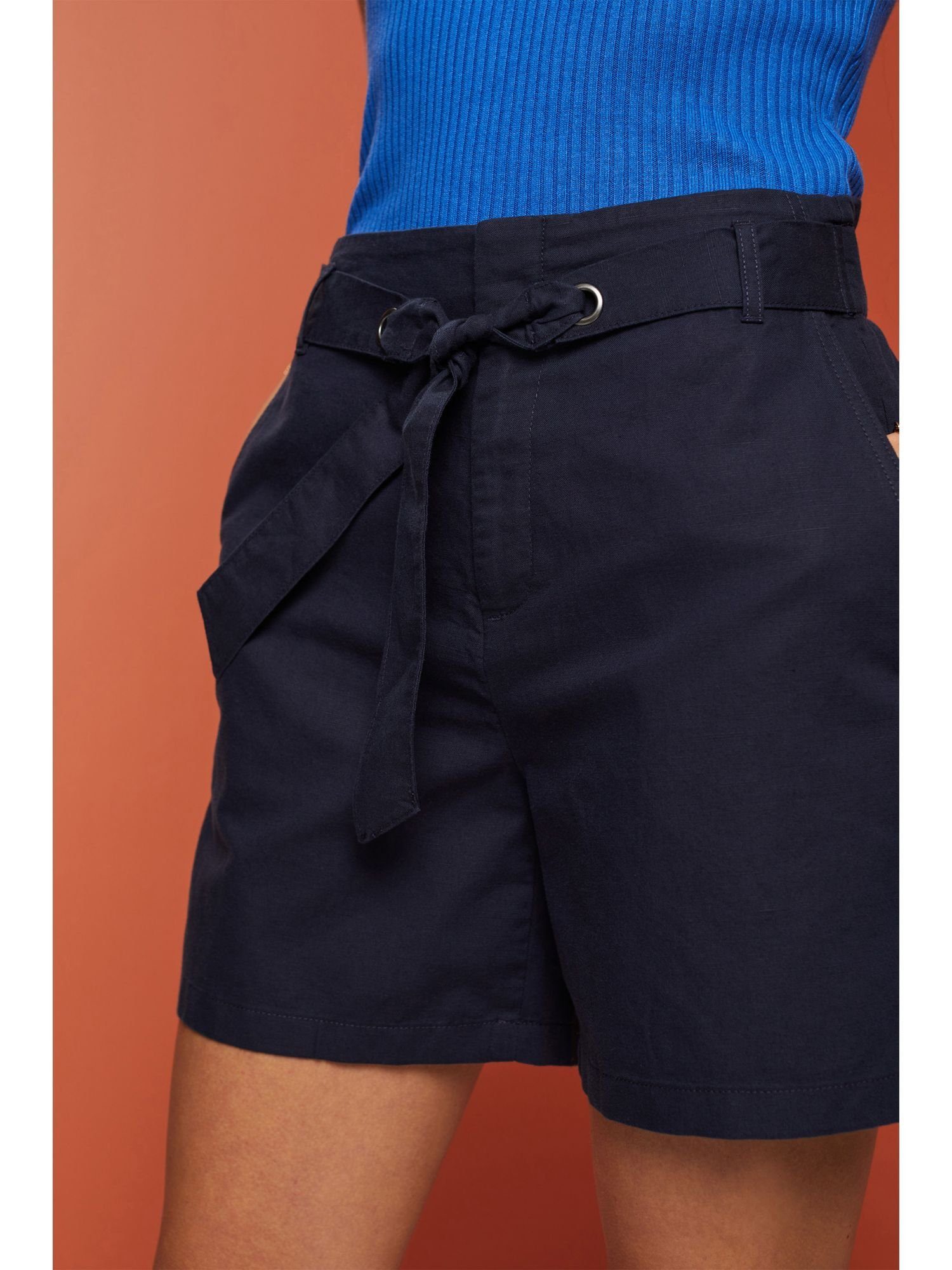 NAVY Baumwoll-Leinenmix Shorts (1-tlg) Shorts Esprit Bindegürtel, mit