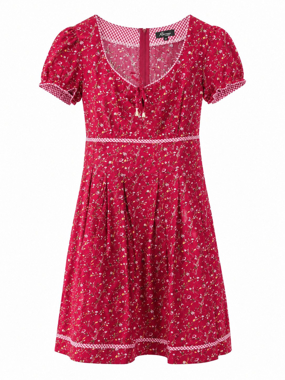 Ramona Lippert Trachtenkleid Andrea Sommerkleid rot geblümt mit Puffärmeln Rocklänge 60 cm