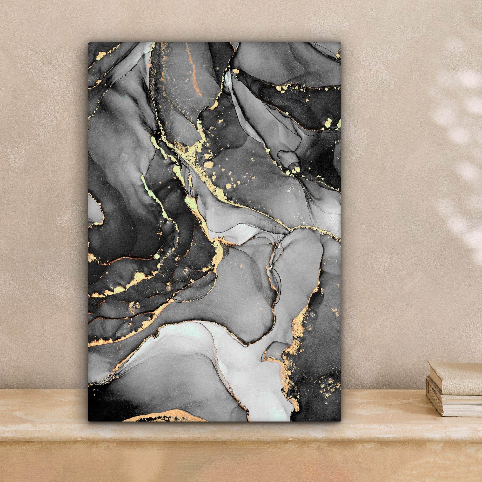 OneMillionCanvasses® Leinwandbild Marmor - Schwarz - Gold - Grau, Fotodruck günstig online kaufen