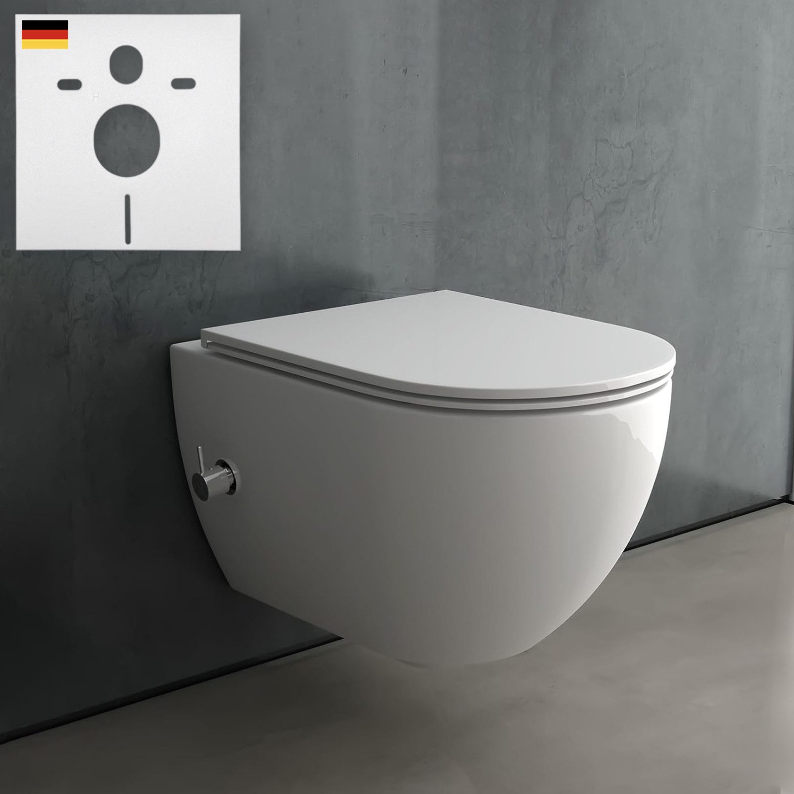 Alpenberger Dusch-WC - Taharet WC - Bidet WC - Hänge WC mit Intimdusche, wandhängend, Abgang waagerecht, Kloschüssel Passend Geberit, Toilette mit Armatur und WC Sitz mit Absenkautomatik