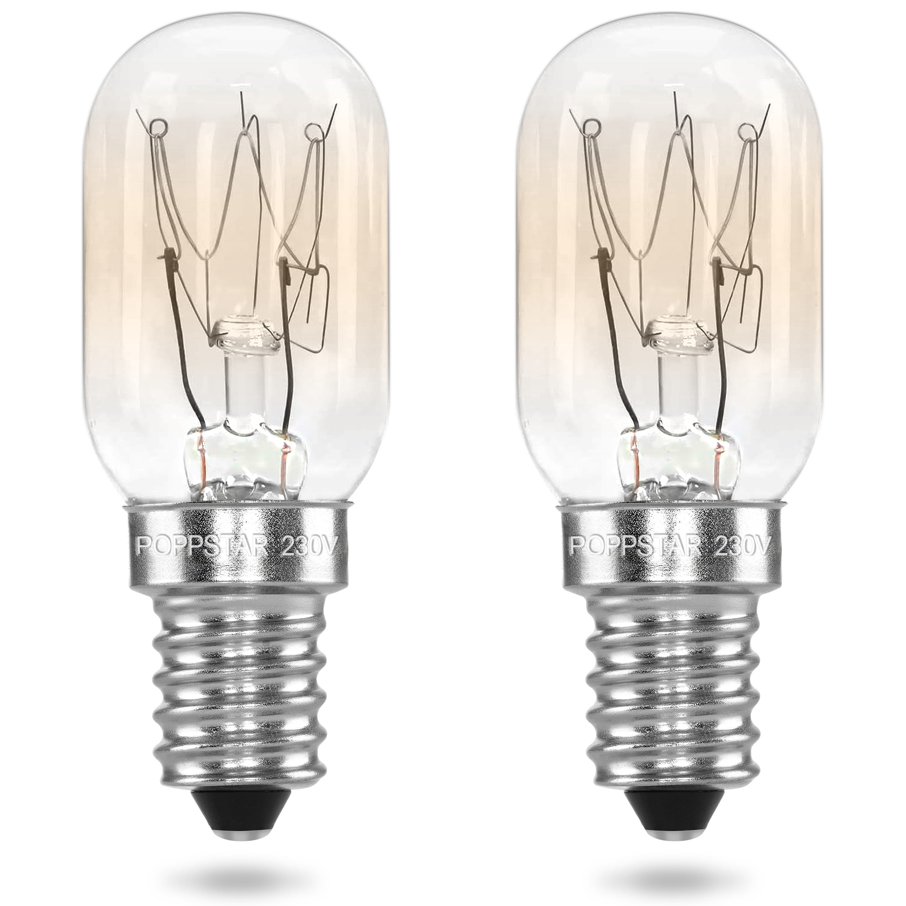 Poppstar Spezialleuchtmittel, 4 St., Warmweiß, 2x Kühlschranklampe E14 15W, Glühbirne für Kühlschrank, warmweiß