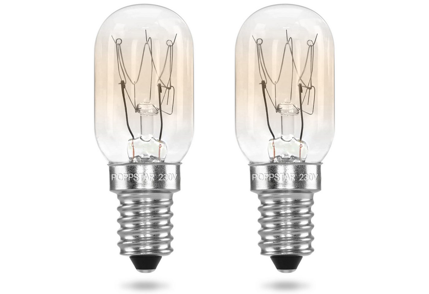 Poppstar Spezialleuchtmittel, 4 St., Warmweiß, 2x Kühlschranklampe E14 15W, Glühbirne für Kühlschrank, warmweiß