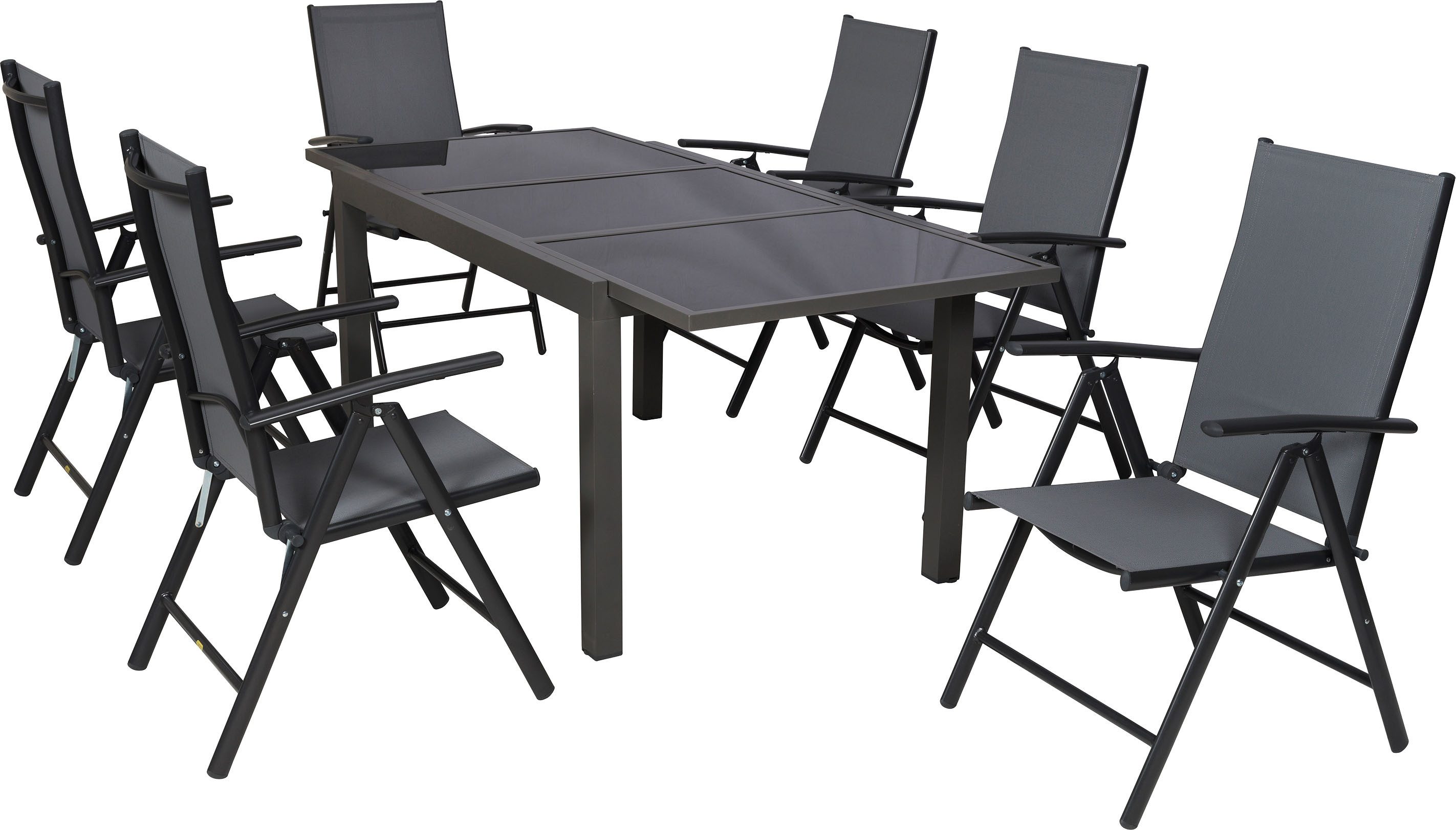 MERXX Garten-Essgruppe Amalfi, (Set, 7-tlg), inkl. 6 Klappsessel, 1 Ausziehtisch