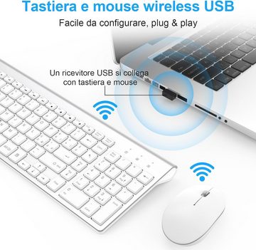 GALENMORO Italienische USB kabellos – QWERTY Ergonomisch Kompakt Full-Size Tastatur- und Maus-Set, mit Number Pad Ultradünne kabellose Tastatur leise Maus für Windows