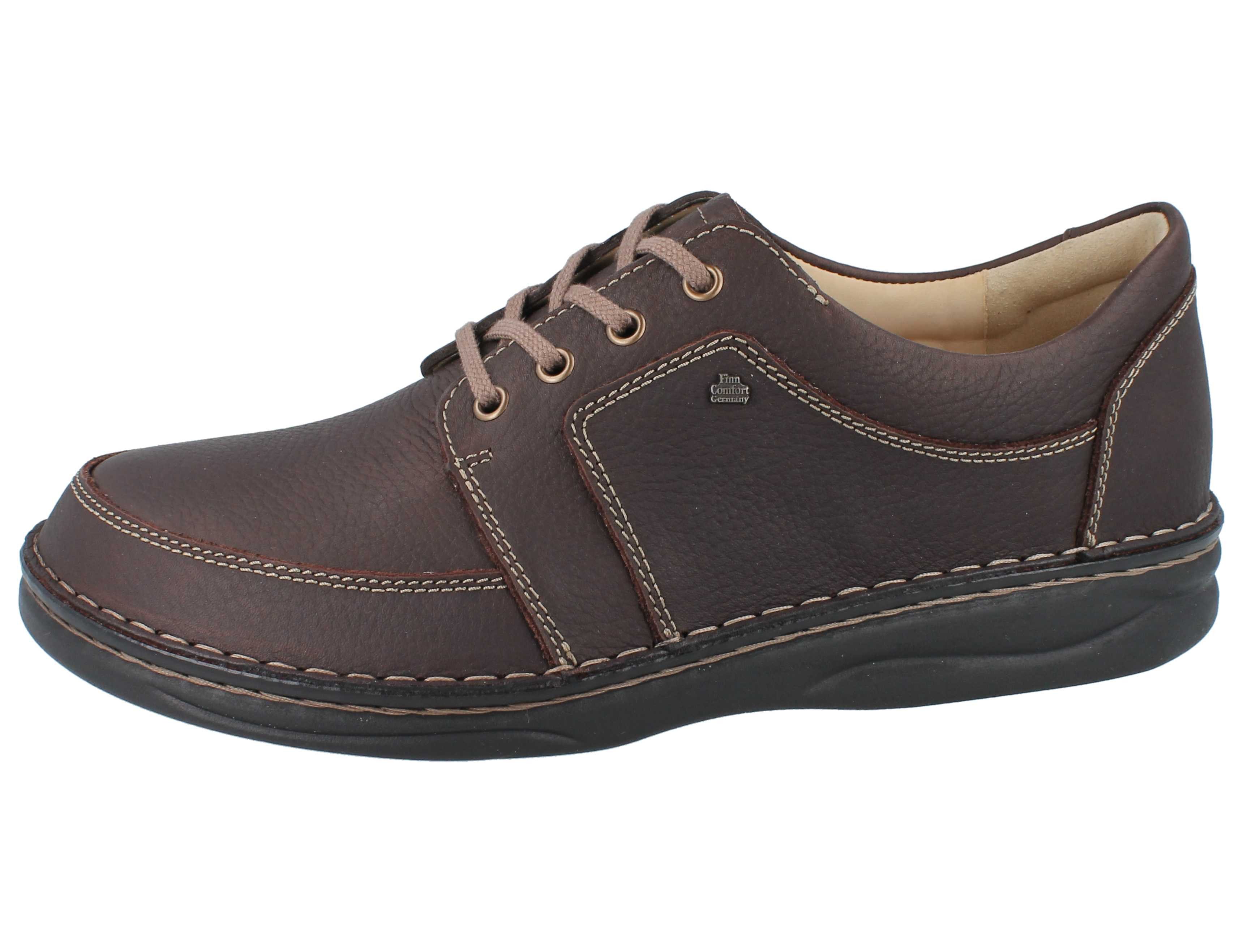 Finn Comfort FINN COMFORT Norwich Herren Halbschuhe dunkelbraun genarbtes Schnürschuh Wechselfußbett