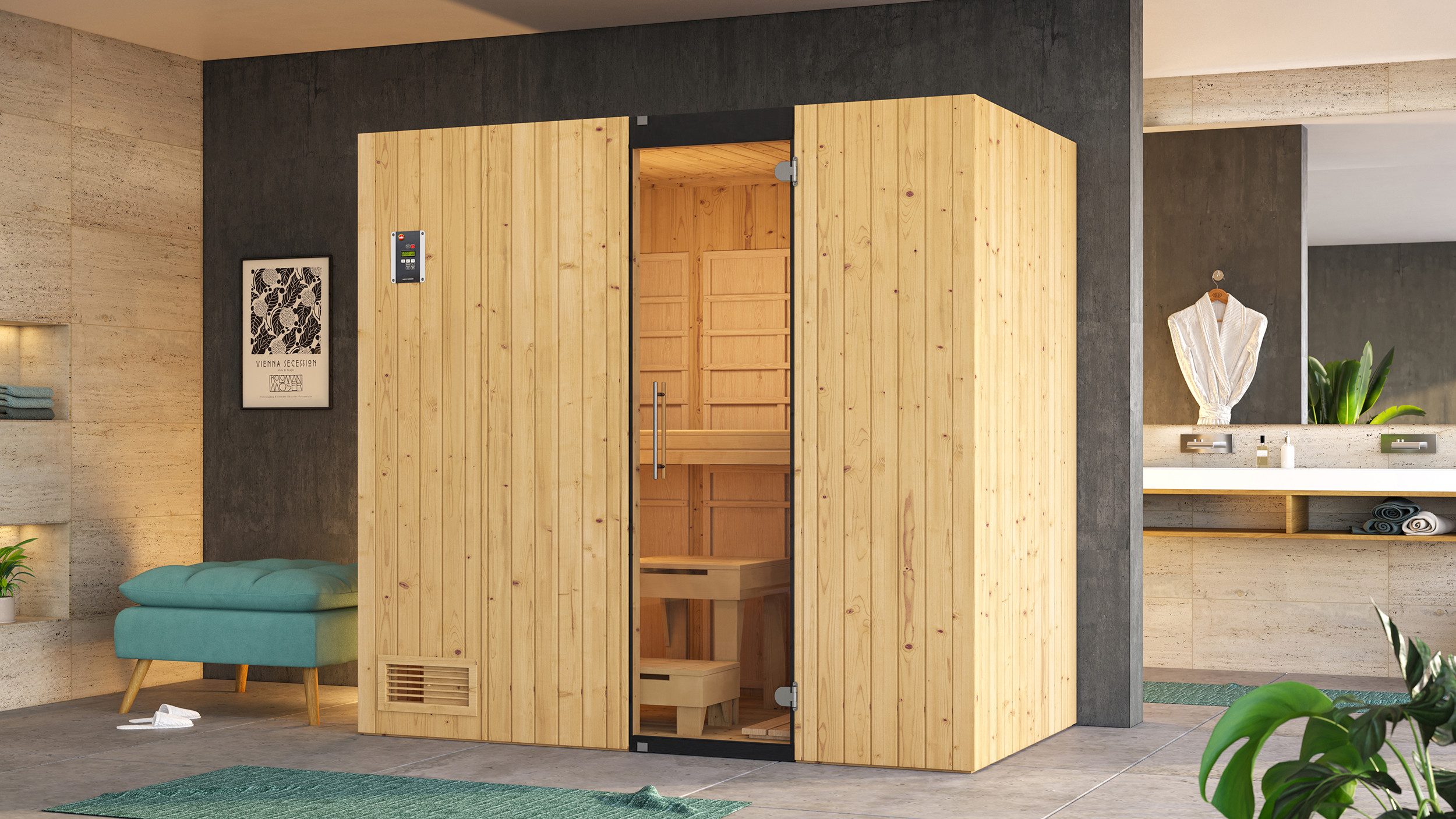 weka Infrarotkabine Infrarotkabine UPPSALA Kombi inkl., BxTxH: 212 x 121 x 199 cm, 76 mm, Sauna oder IR-Strahlung, moderne Ganzglastür