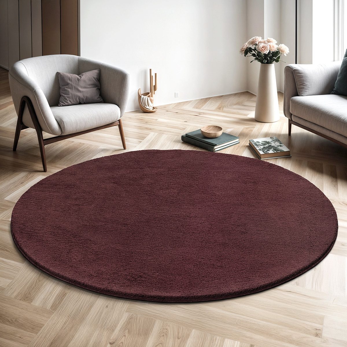 the carpet Teppich kuschelig & Super Soft, Anti-Rutsch Unterseite, rund, Höhe: 16 mm, Waschbar bis 30 Grad, Felloptik, Wohnzimmer Teppich, Kundenliebling