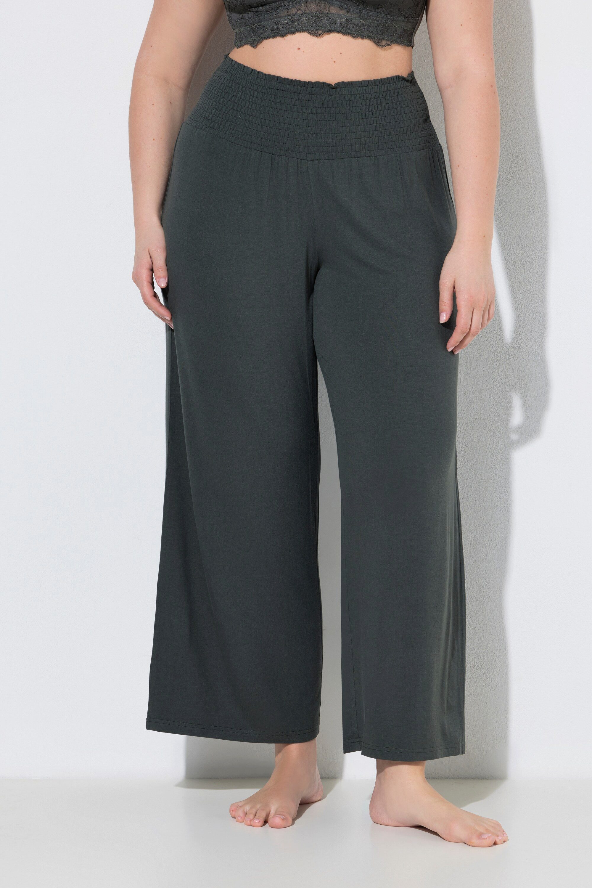 Ulla Popken Schlupfhose Marlenehose weites Bein Jersey breiter Elastikbund