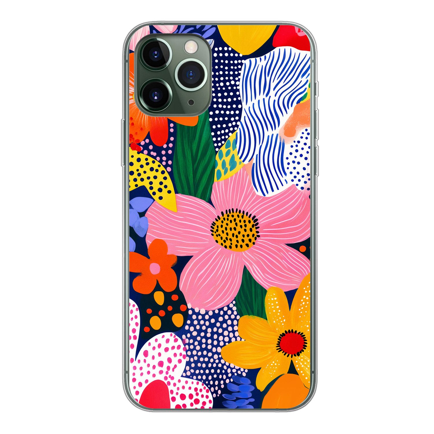 MuchoWow Handyhülle für Apple iPhone 11 Pro Bunt - Blumen - Abstrakt - Punkte, Smartphone-Bumper, Print, Handy Schutzhülle Dünn