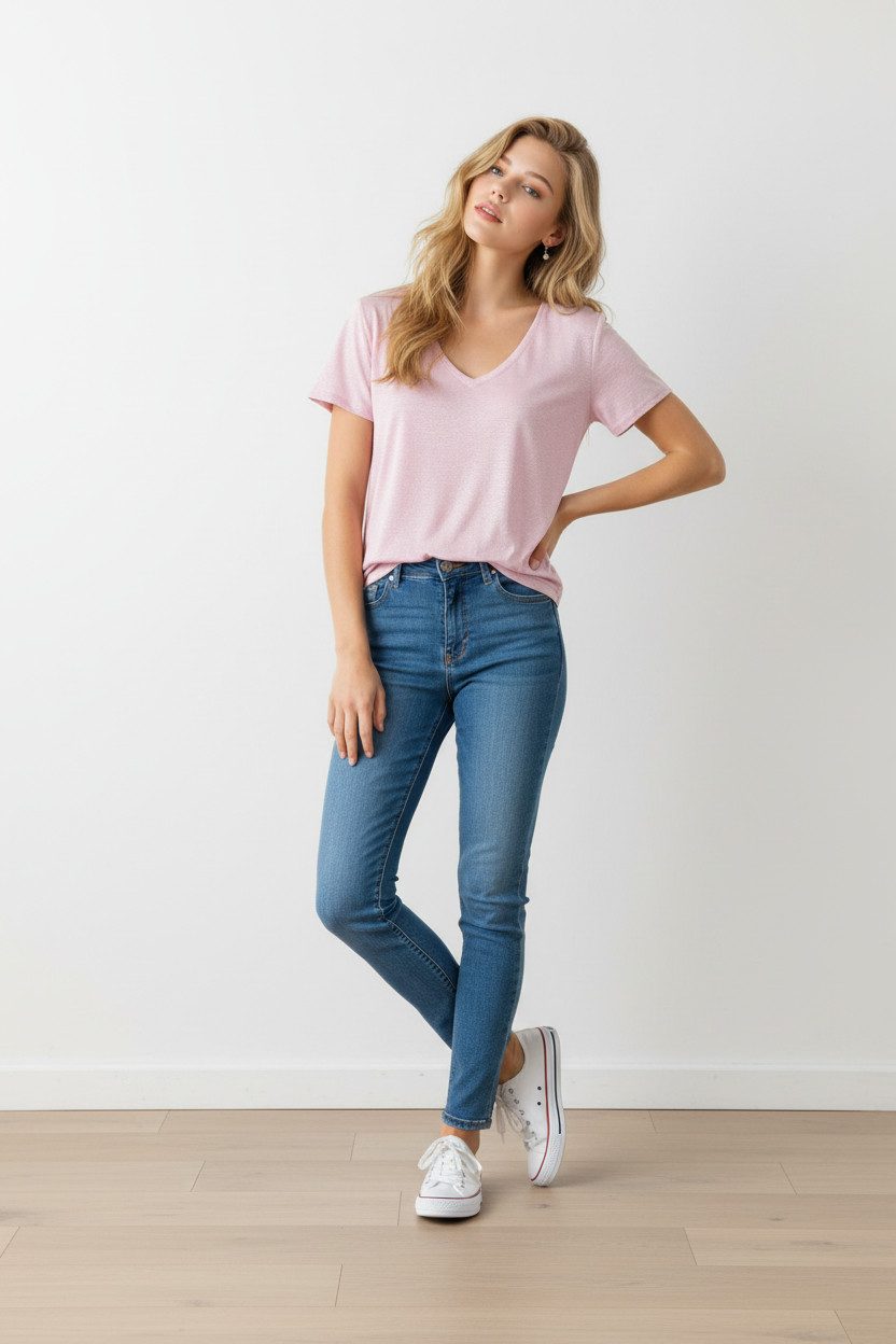 Zuckerwatte V-Shirt aus 100% Leinen, A-Linie geschnitten günstig online kaufen