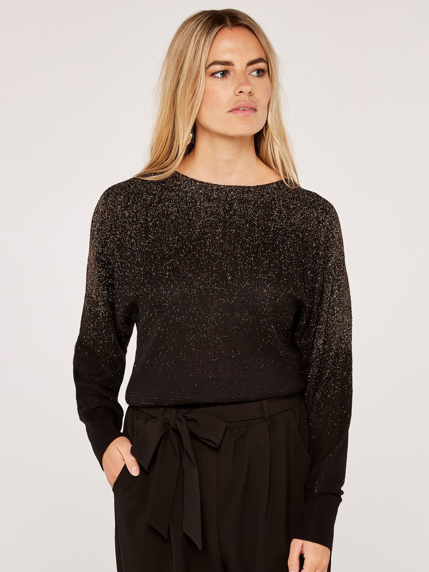 Apricot Strickpullover Ombre Batwing Pullover mit Lurexfäden