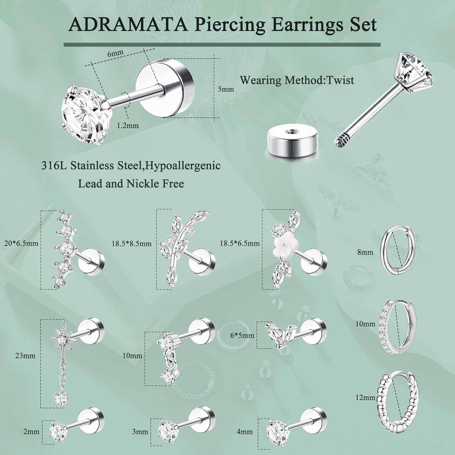 Adramata Piercing-Set 12Pcs Helix Piercings Set günstig online kaufen
