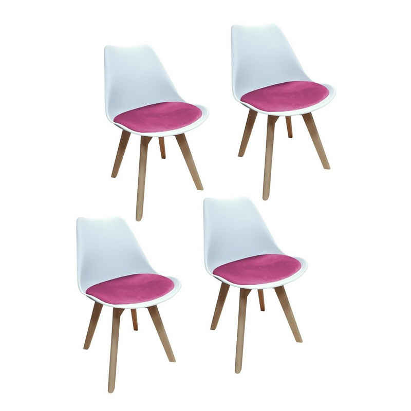 HTI-Living Esszimmerstuhl Esszimmerstuhl Samt 4er Set Atlanta Weiß/Pink (Set, 4 St), Küchenstuhl Kunststoffschale mit Samtsitzkissen