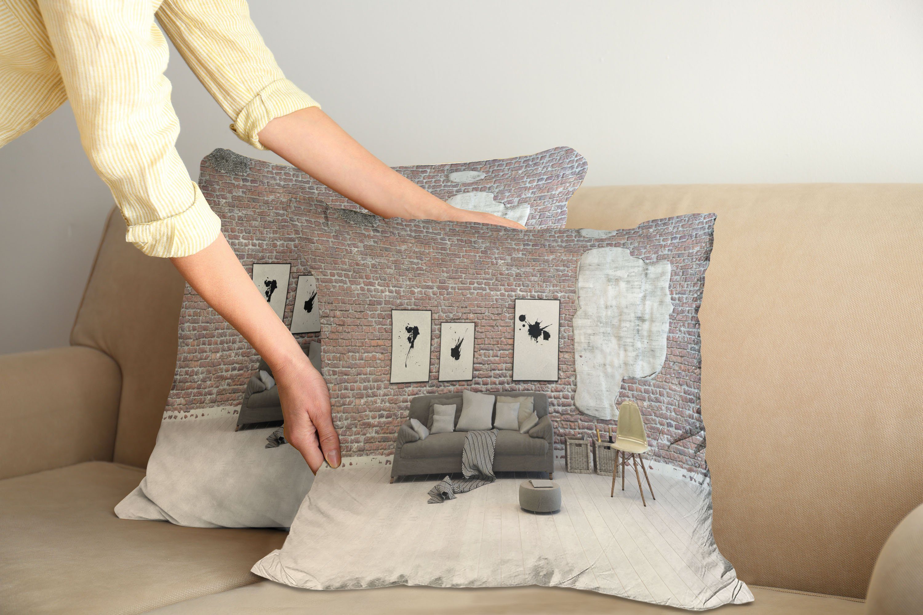 Kissenbezüge Modern Ziegelwand Zimmereinrichtung Stück), (2 Digitaldruck, Accent Doppelseitiger Abakuhaus Apartment