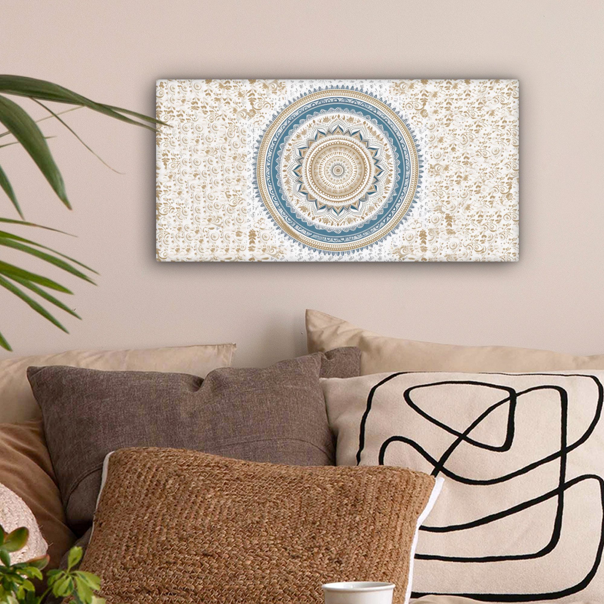 OneMillionCanvasses® Leinwandbild Panorama Mandala - Blau - Bohème - Weiß - günstig online kaufen