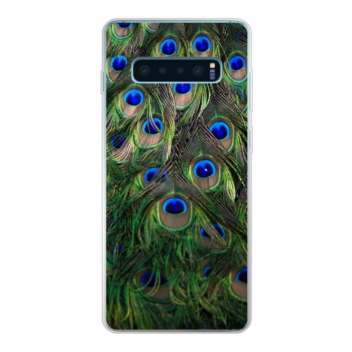MuchoWow Handyhülle Nahaufnahme von Pfauenfedern Phone Case Handyhülle Samsung Galaxy S10+ Silikon Schutzhülle