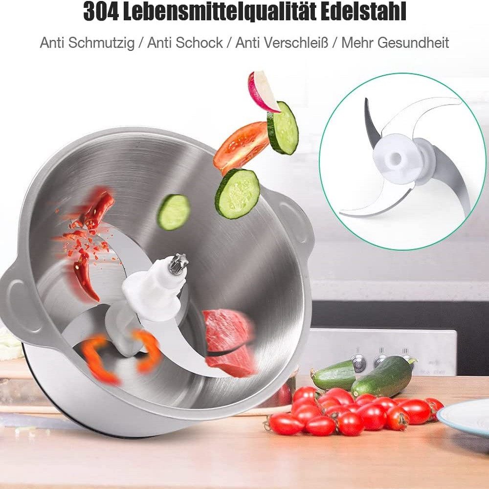 ibettertec Zerkleinerer Zerkleinerer Küche Elektrisch mit 2L Edelstahlschüssel und 4 Klingen, Multizerkleinerer mit 3 Geschwindigkeitsstufen,für Fleisch,Obst,Gemüse