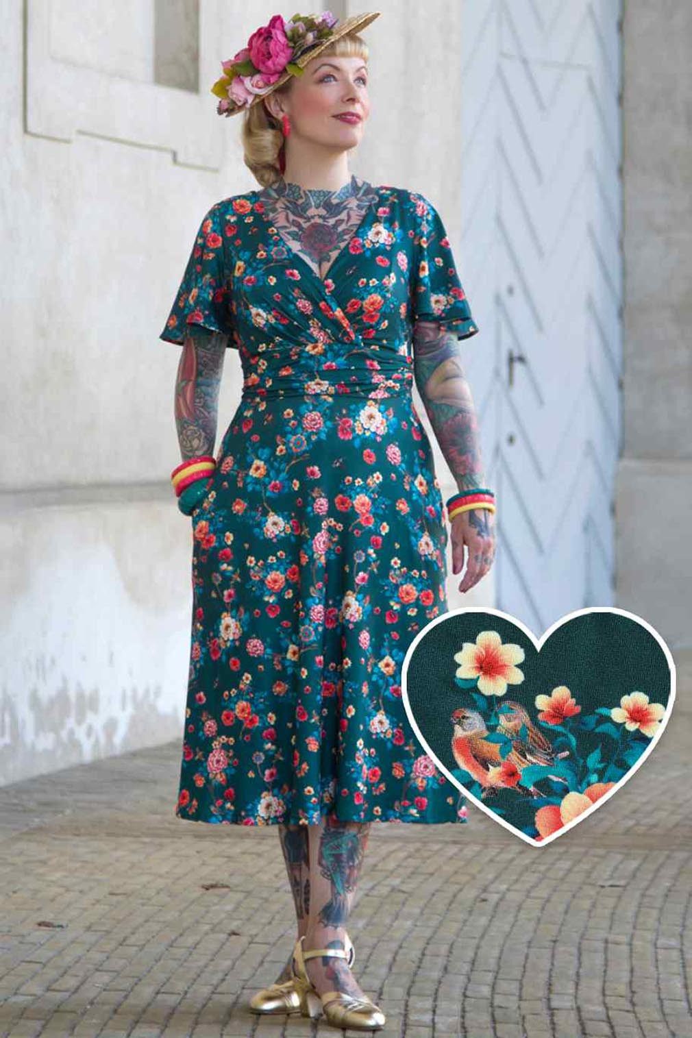 Dolly and Dotty A-Linien-Kleid Donna Green Vintage Floral Retro Rockabilly günstig online kaufen