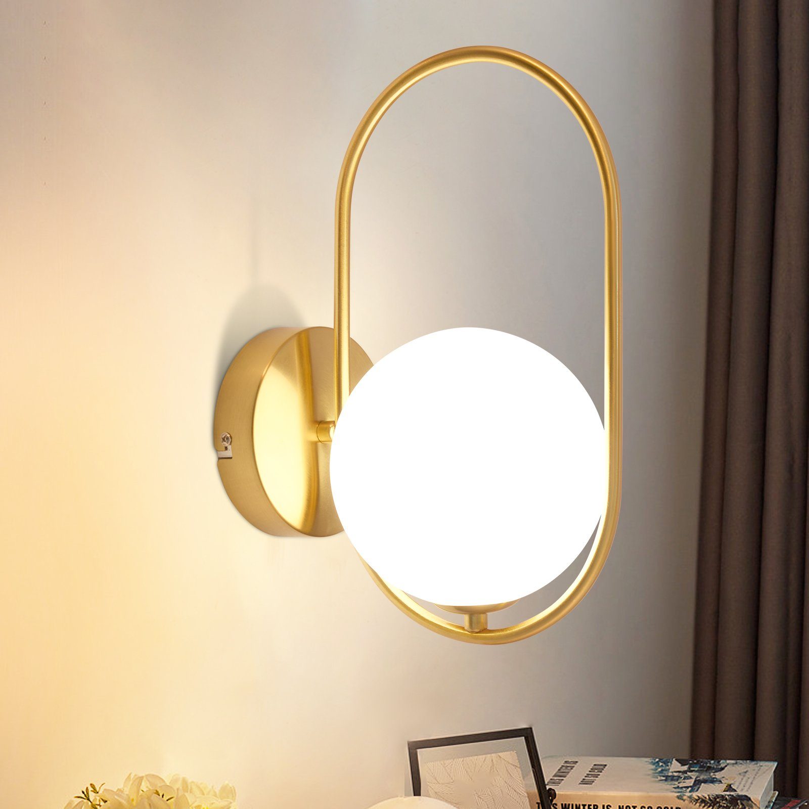 Wandleuchte Modern Innen Wandlampe aus Glas Flurlampe Gold G9