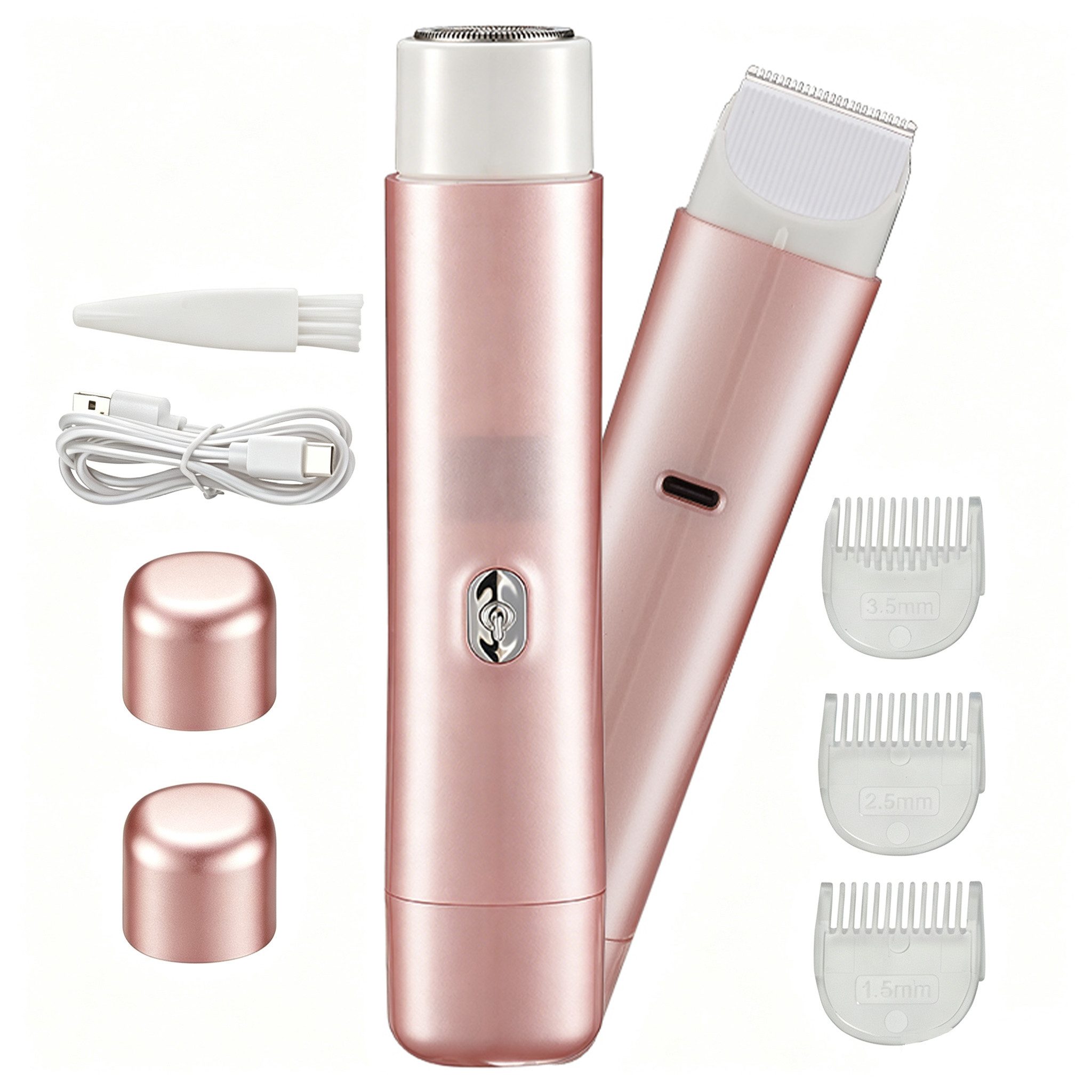 Luckice Elektrokörperrasierer Elektrischer Bikinitrimmer, 2-in-1 Damenrasierer mit 2 Scherköpfen, Aufsätze: 5, Trimmer + Folienrasierer, USB-C, LED-Akkuanzeige, Aufsteckkamm, für Bikinizone, hseln & Körper, Rosa, wiederaufladbar